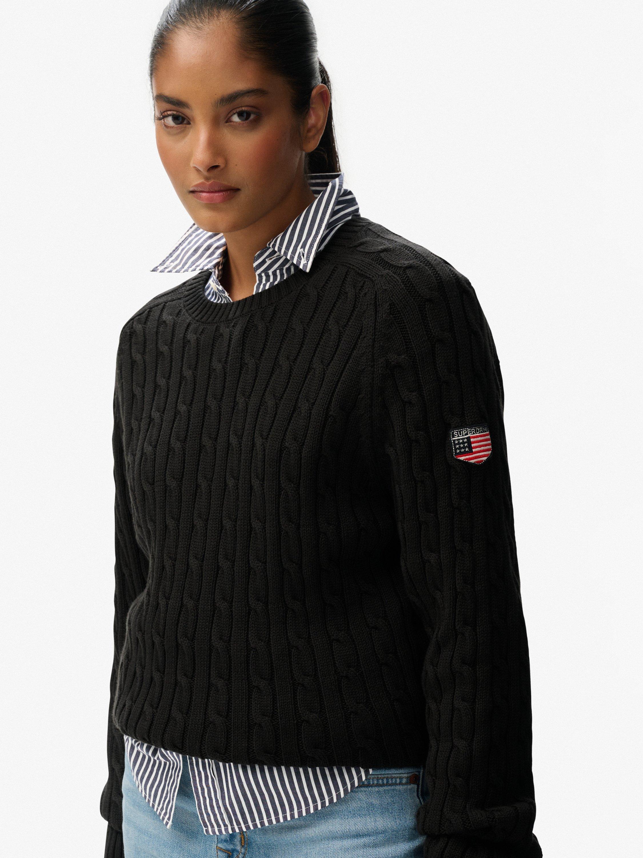 Product image 4 of 5, which shows Superdry Slouchy Cable Knit Jumper, Dark Charcoal Grey, 6