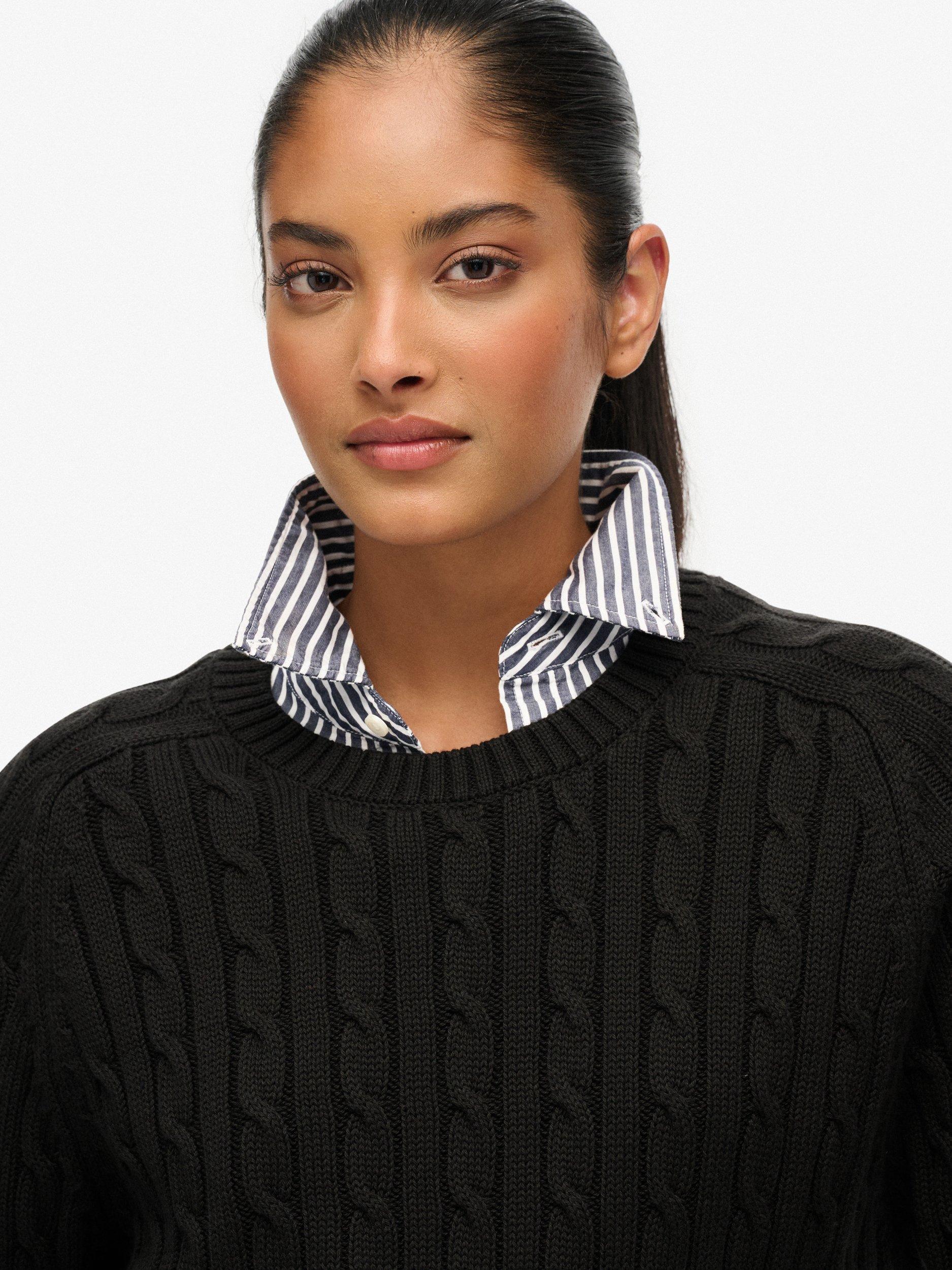 Product image 5 of 5, which shows Superdry Slouchy Cable Knit Jumper, Dark Charcoal Grey, 6