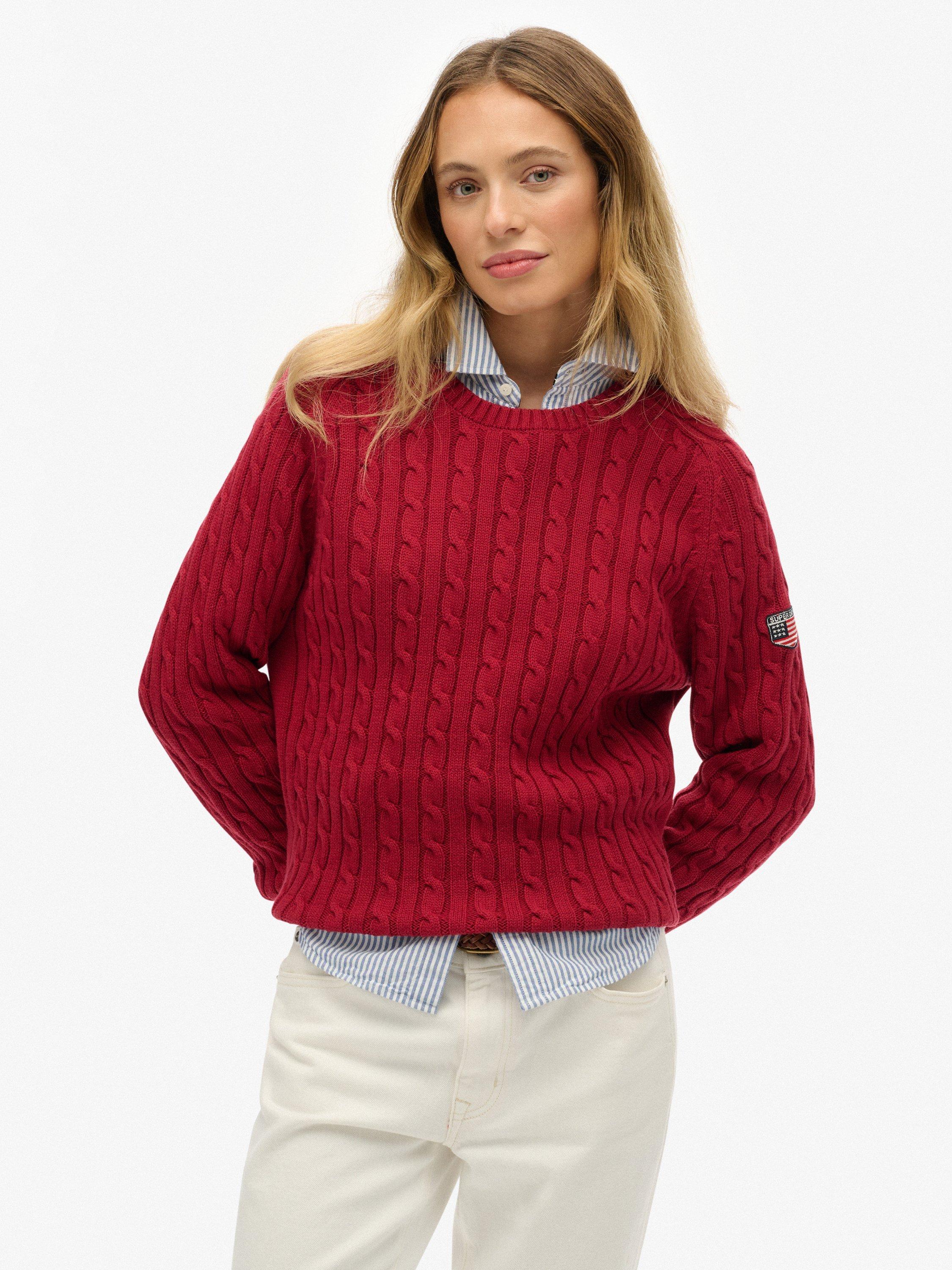 Product image 1 of 5, which shows Superdry Slouchy Cable Knit Jumper, Bordeaux Red, 12