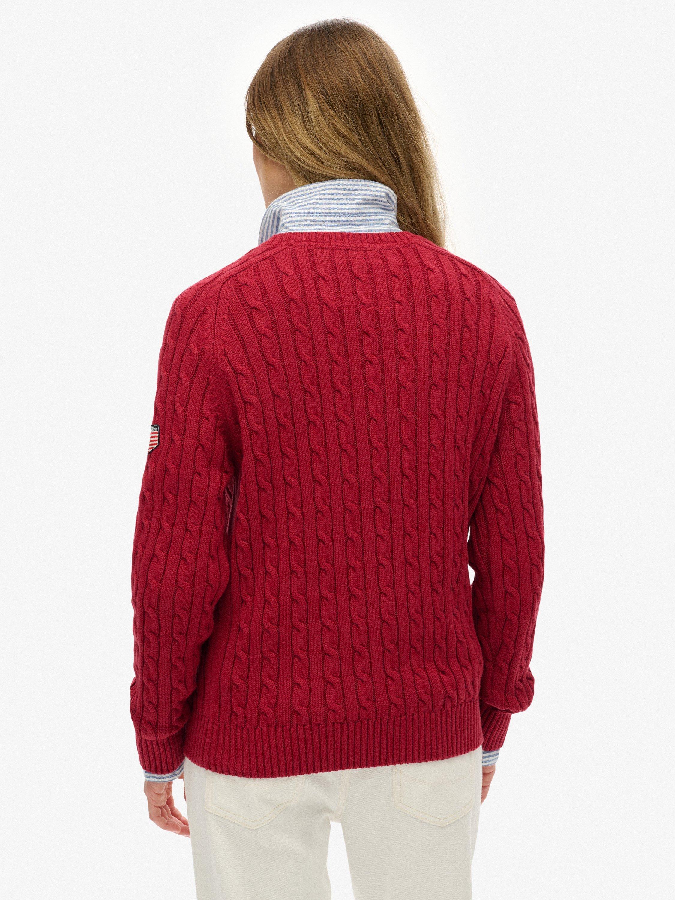 Product image 2 of 5, which shows Superdry Slouchy Cable Knit Jumper, Bordeaux Red, 12