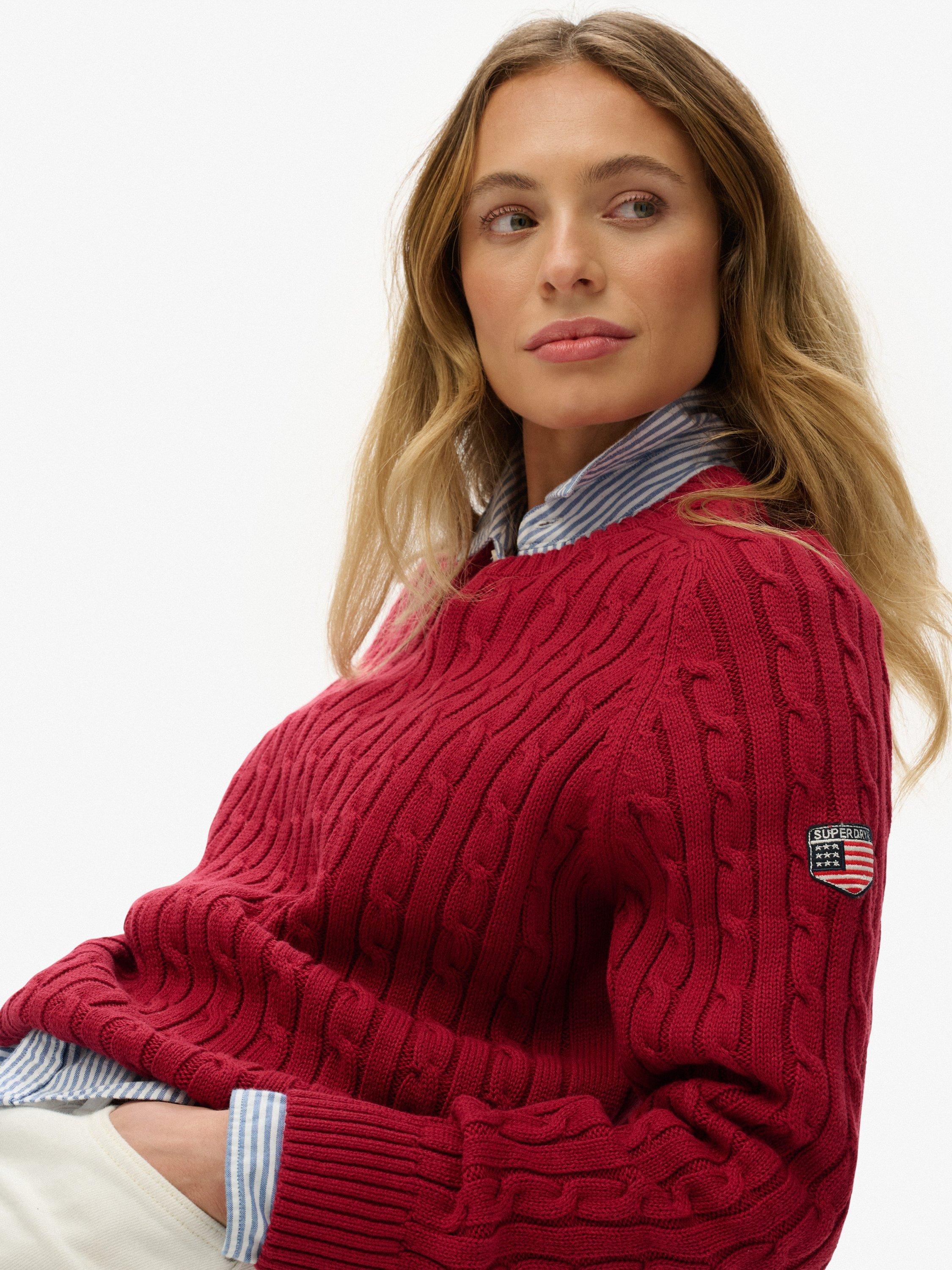 Product image 4 of 5, which shows Superdry Slouchy Cable Knit Jumper, Bordeaux Red, 12