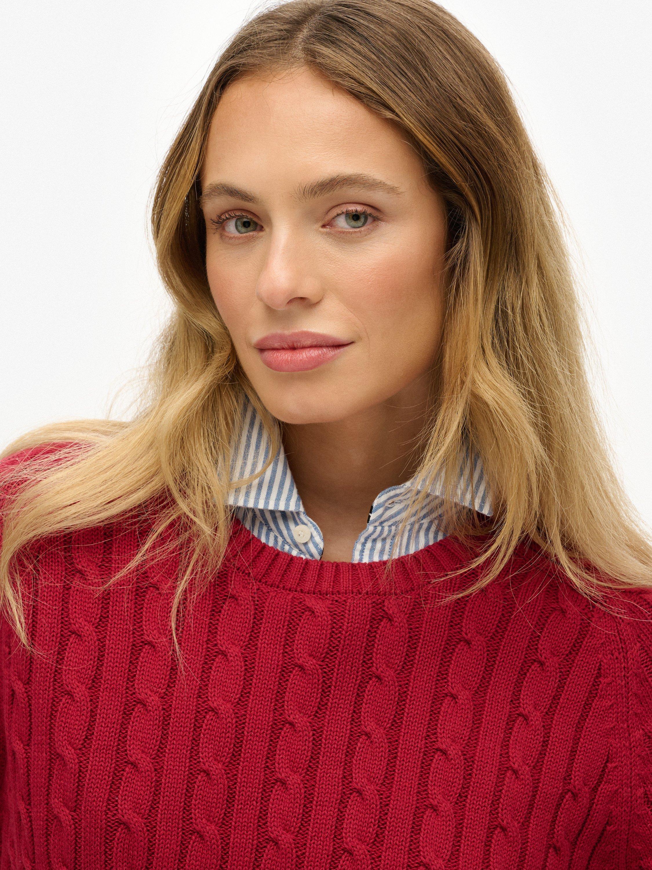 Product image 5 of 5, which shows Superdry Slouchy Cable Knit Jumper, Bordeaux Red, 12