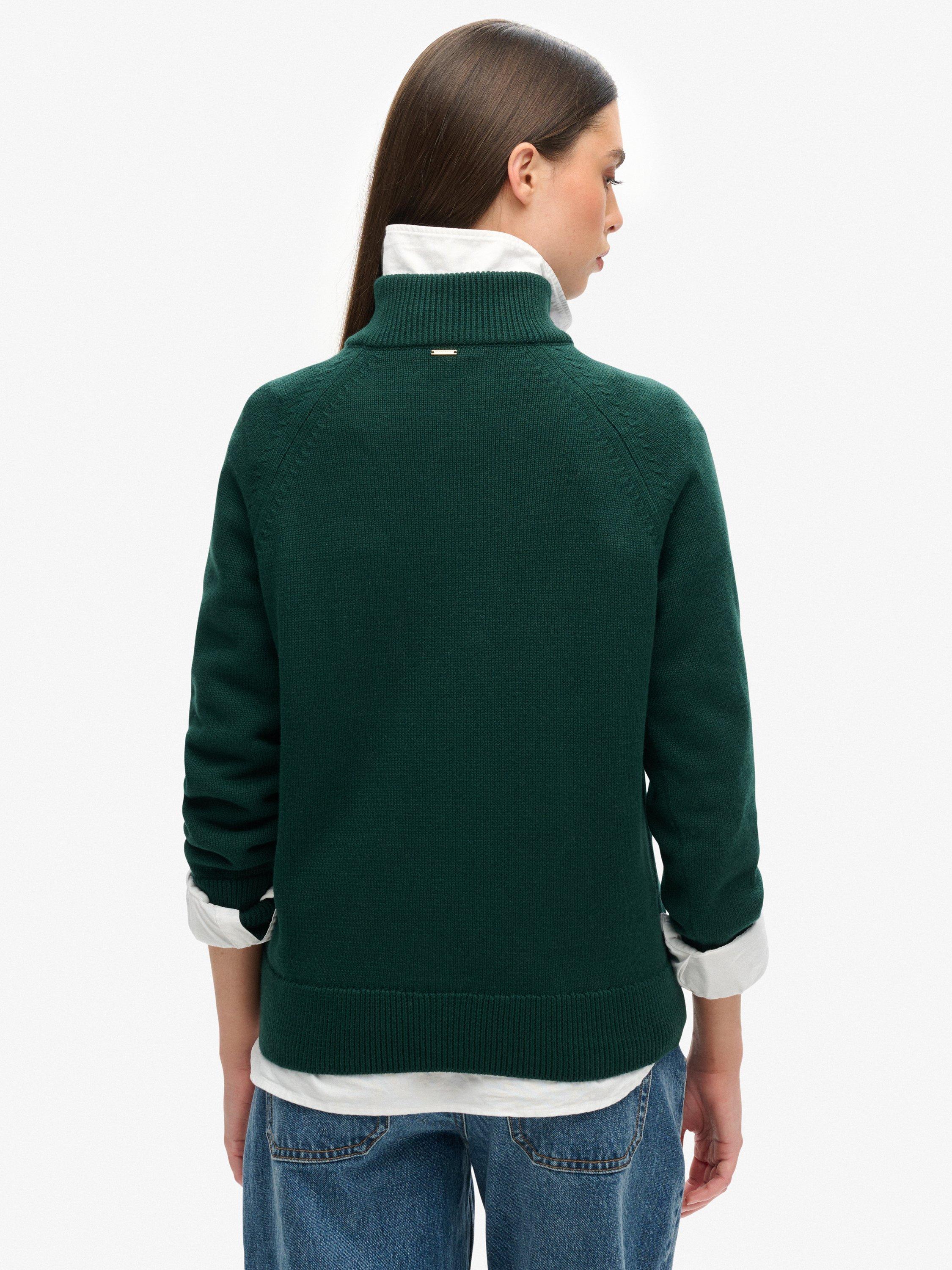 Product image 2 of 5, which shows Superdry Classic Knit 1/2 Zip Jumper, Dark Pine Green, 6