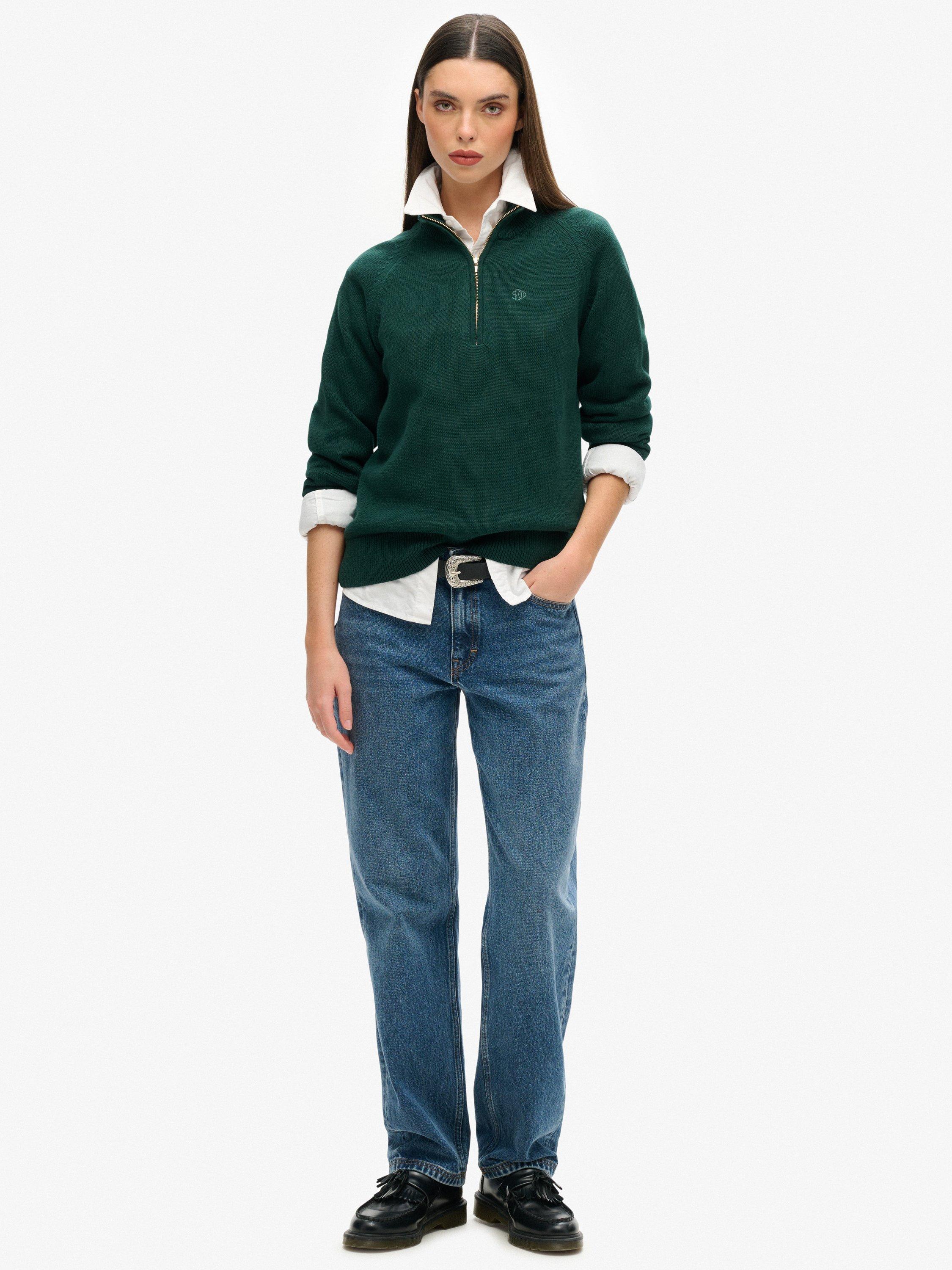 Product image 3 of 5, which shows Superdry Classic Knit 1/2 Zip Jumper, Dark Pine Green, 6
