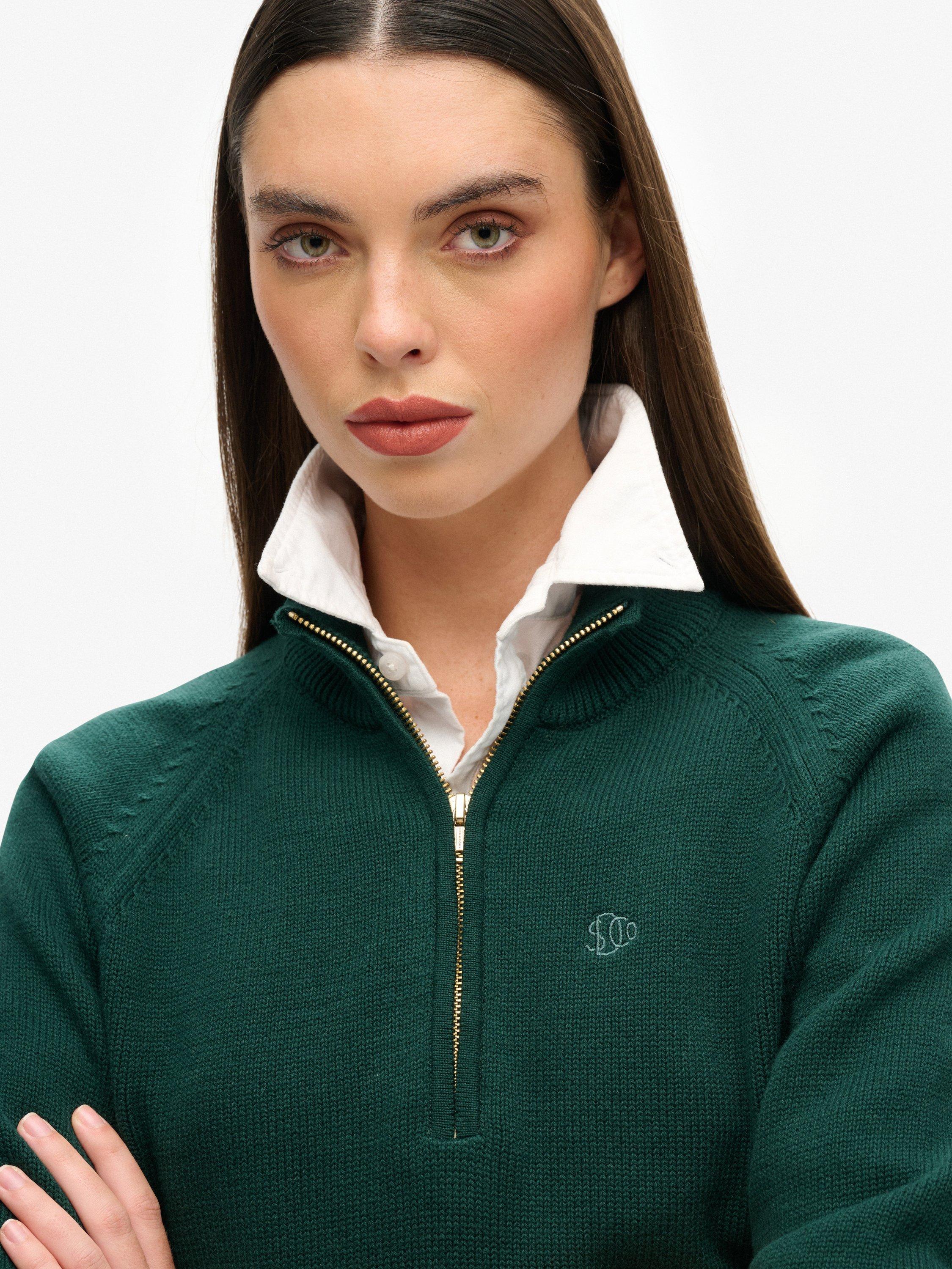Product image 4 of 5, which shows Superdry Classic Knit 1/2 Zip Jumper, Dark Pine Green, 6