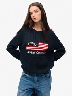 Superdry Slouchy Cable Flag Knit Jumper, Richest Navy, Richest Navy