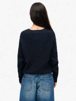 Superdry Slouchy Cable Flag Knit Jumper, Richest Navy - view 2, Richest Navy