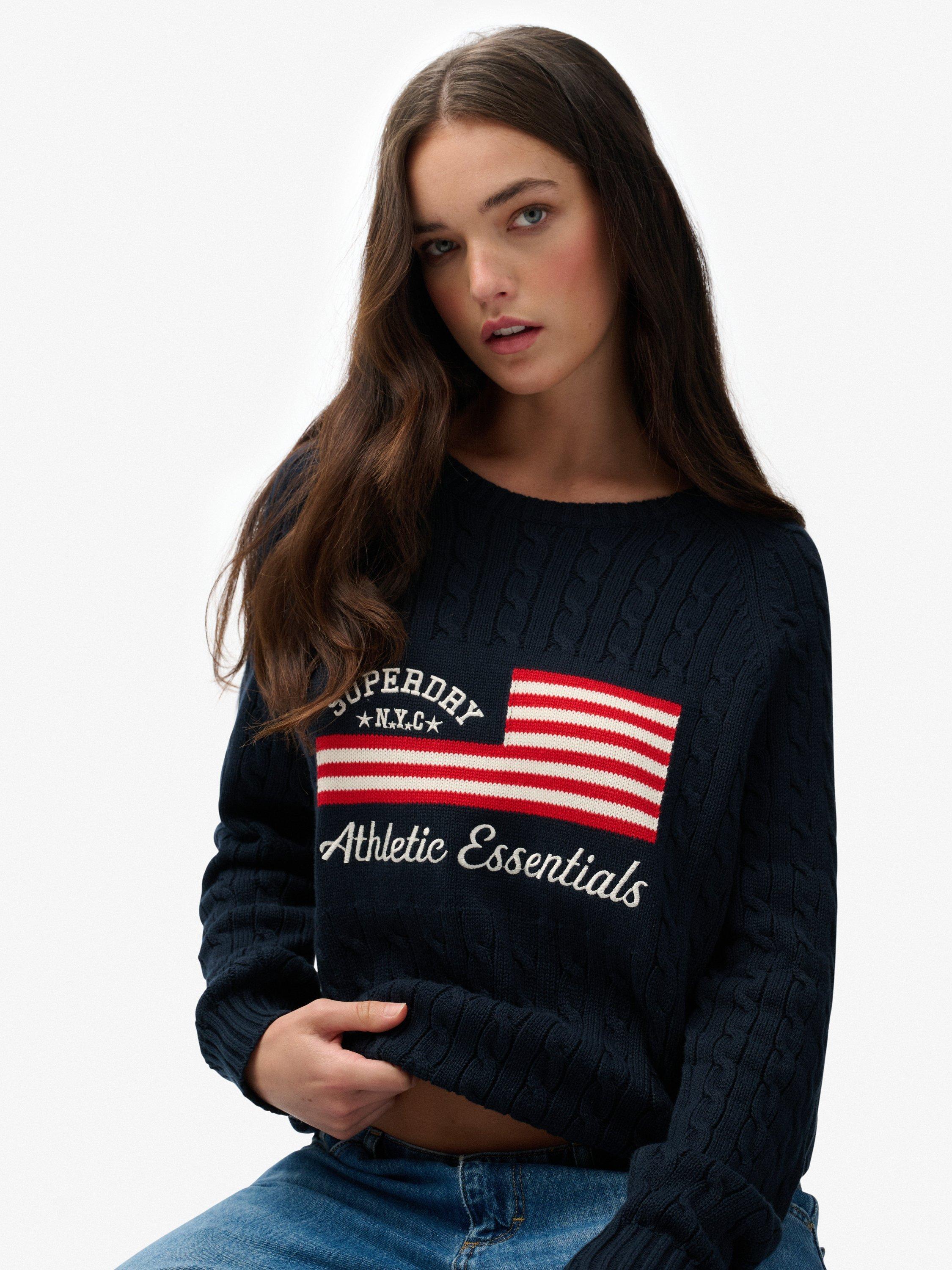 Product image 4 of 5, which shows Superdry Slouchy Cable Flag Knit Jumper, Richest Navy, 12