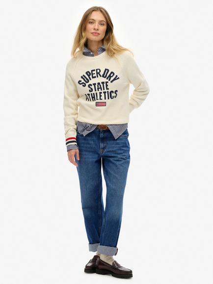 Superdry Slouchy Intarsia Graphic Knitted Jumper, Off White - view 2, Off White