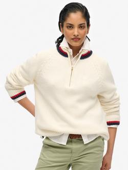 Superdry Tipped 1/2 Zip Jumper, Ecru, Ecru