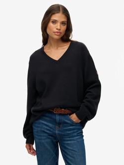 Superdry Oversized V-Neck Jumper, Black, Black