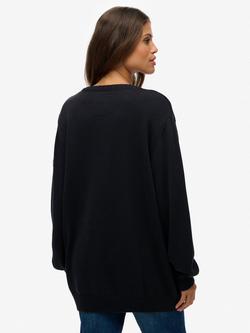 Superdry Oversized V-Neck Jumper, Black - view 2, Black