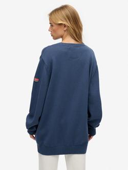Superdry Oversized V-Neck Jumper - view 2, Vintage Blue