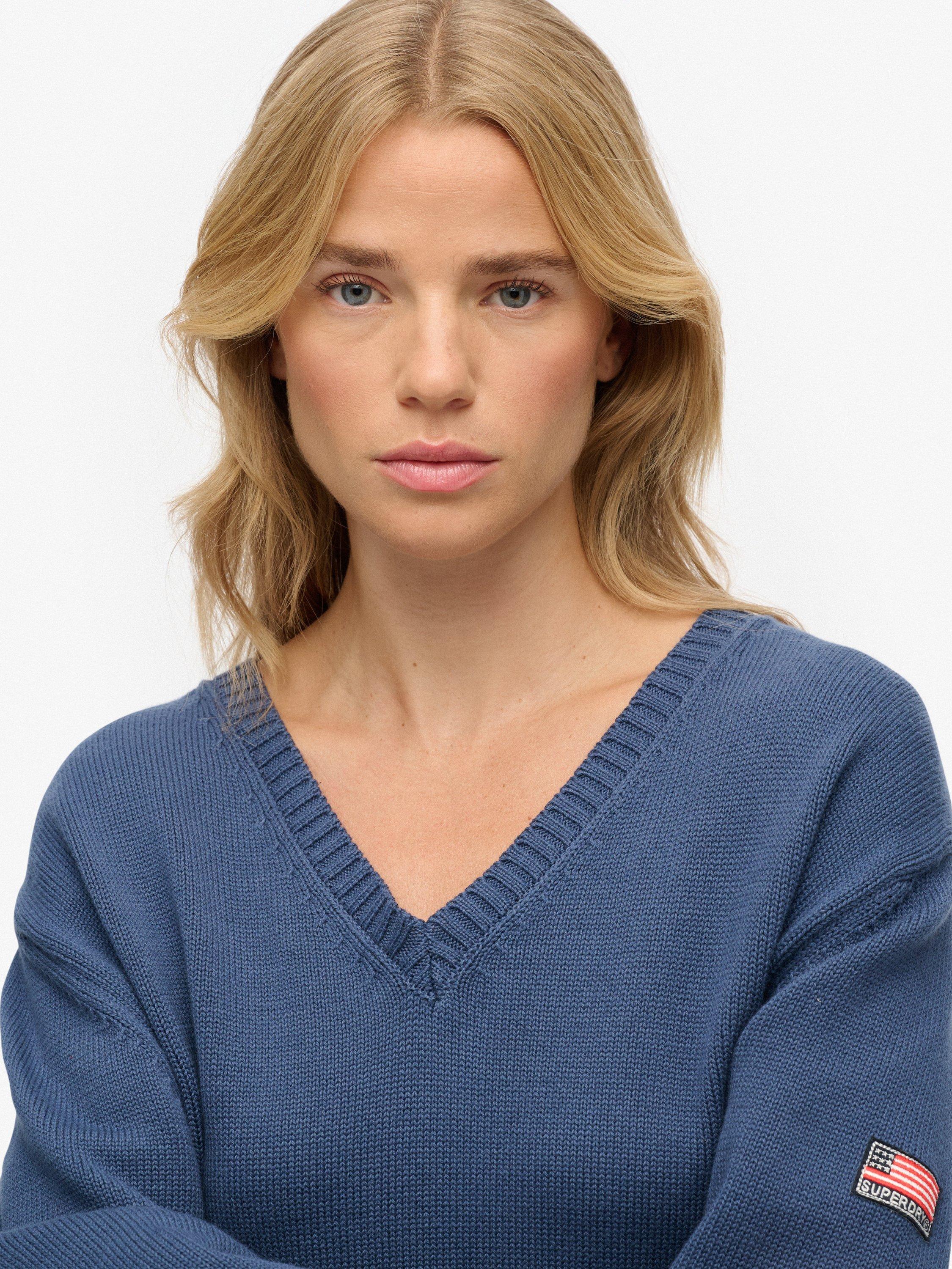 Product image 5 of 5, which shows Superdry Oversized V-Neck Jumper, Vintage Blue, 12