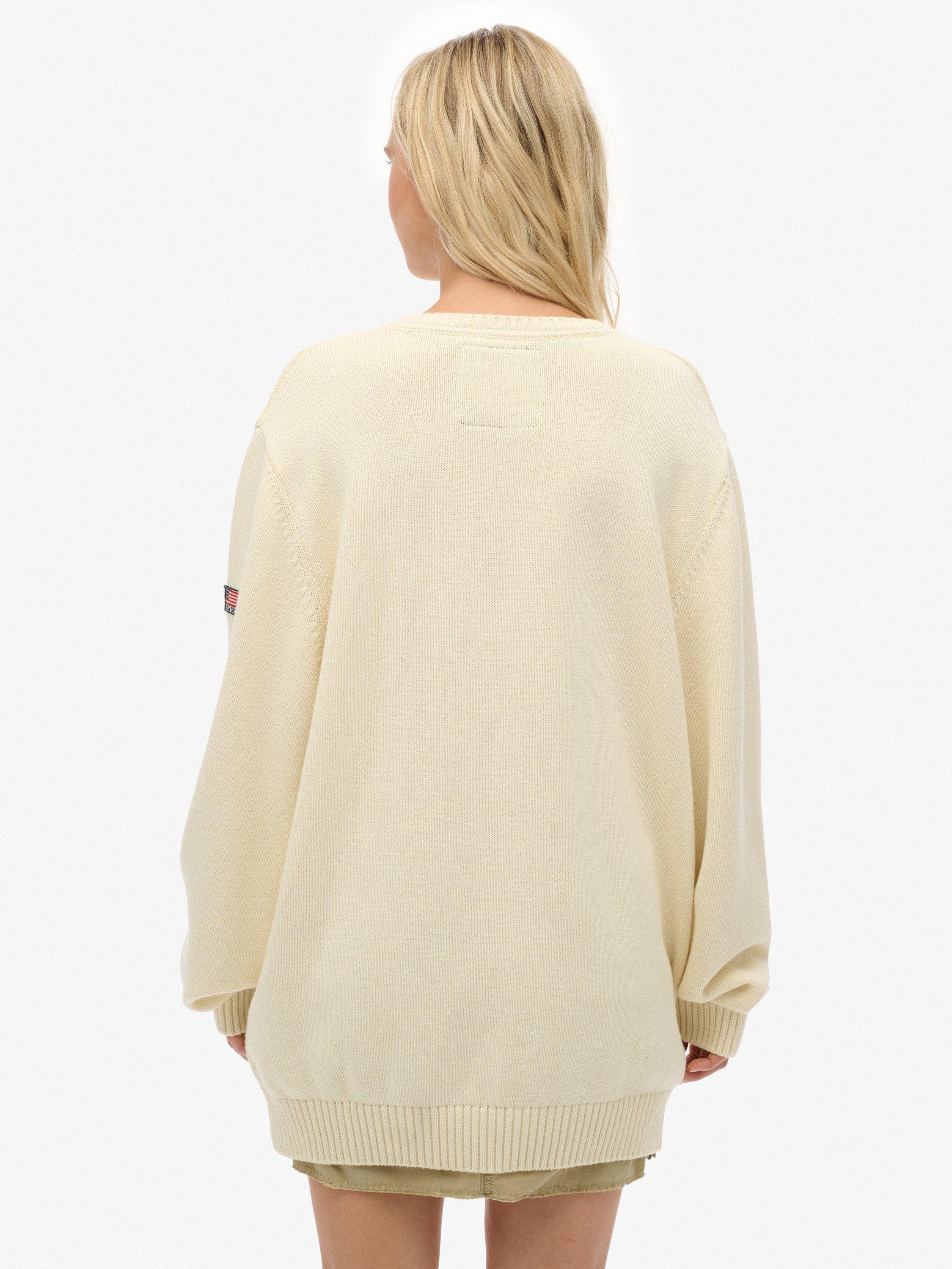 Product image 2 of 5, which shows Superdry Oversized V-Neck Jumper, Natural White, 6