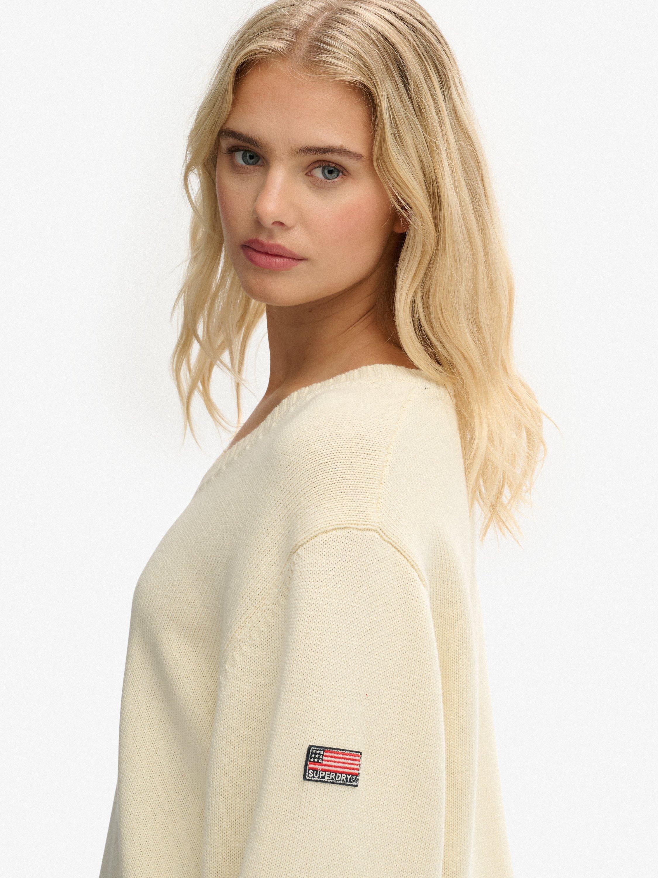 Product image 4 of 5, which shows Superdry Oversized V-Neck Jumper, Natural White, 6
