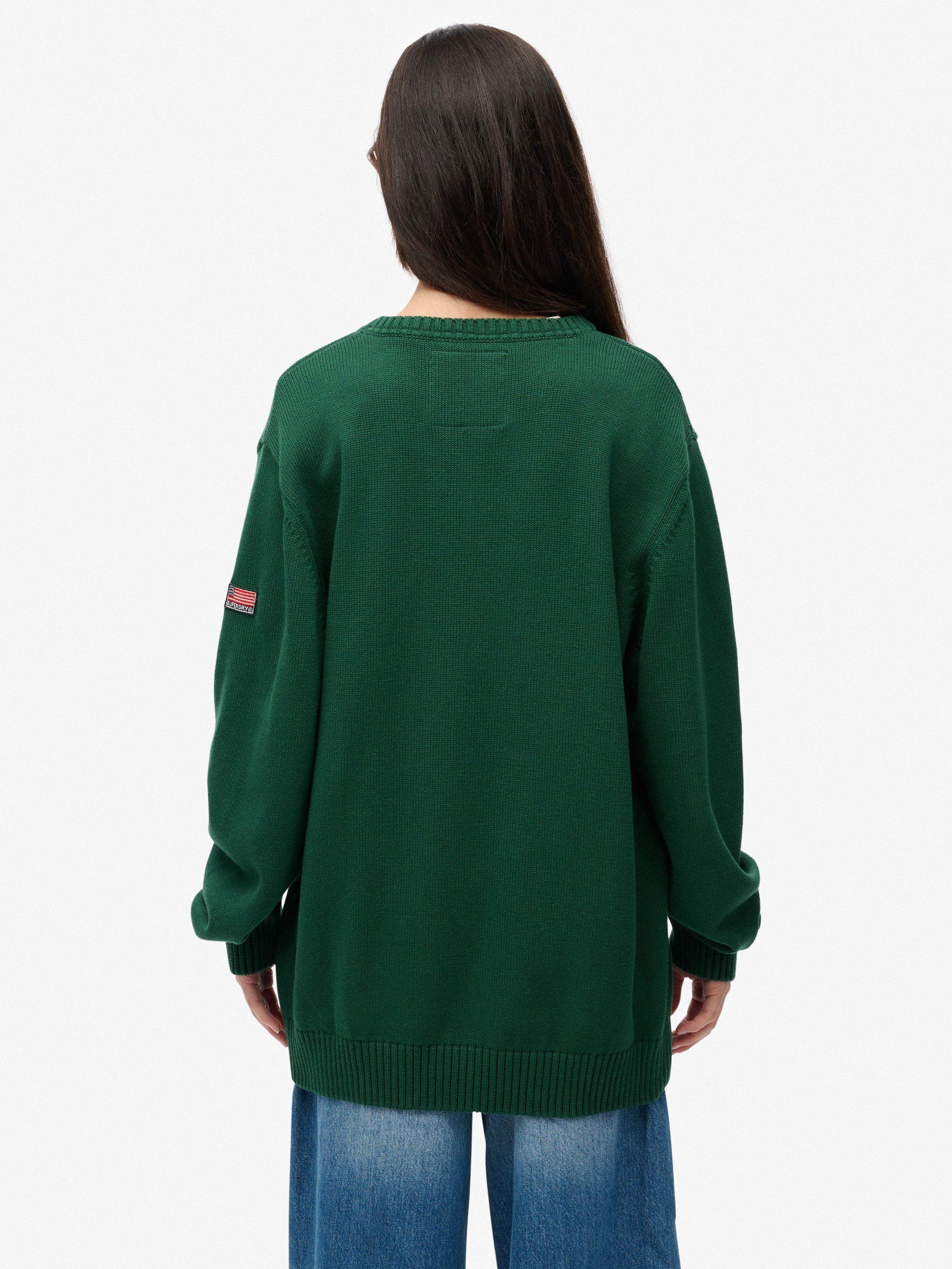 Product image 2 of 5, which shows Superdry Oversized V-Neck Jumper, Dark Green, 6