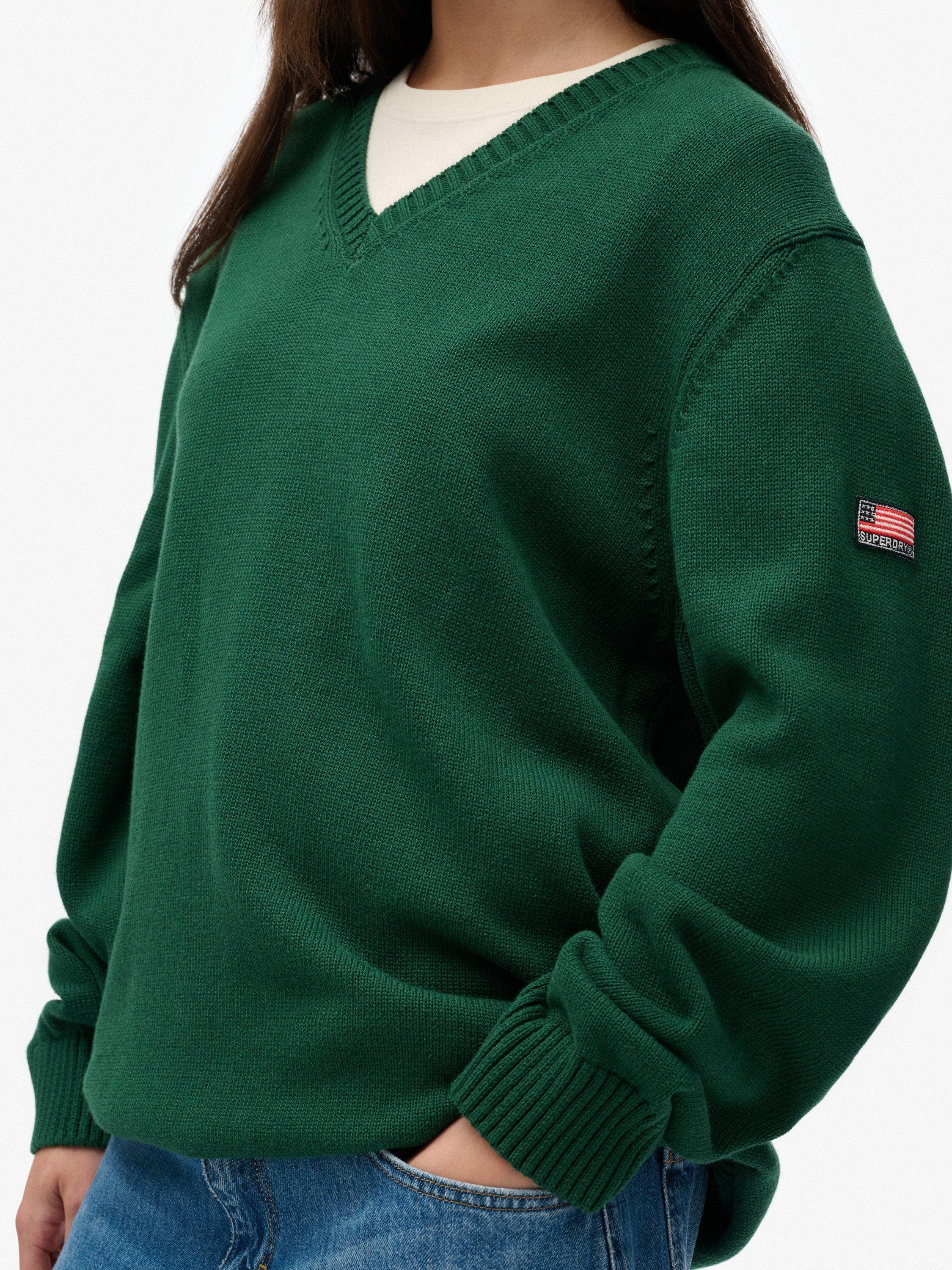 Product image 4 of 5, which shows Superdry Oversized V-Neck Jumper, Dark Green, 6