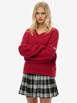 Superdry Oversized V-Neck Jumper, Bordeaux Red