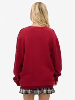 Superdry Oversized V-Neck Jumper - view 2, Bordeaux Red