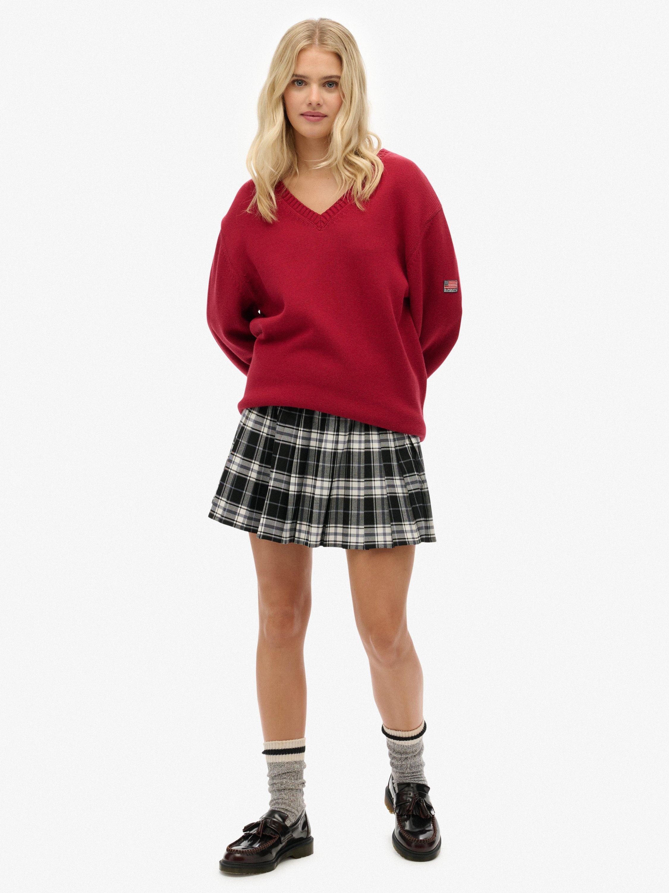 Product image 3 of 5, which shows Superdry Oversized V-Neck Jumper, Bordeaux Red, 6