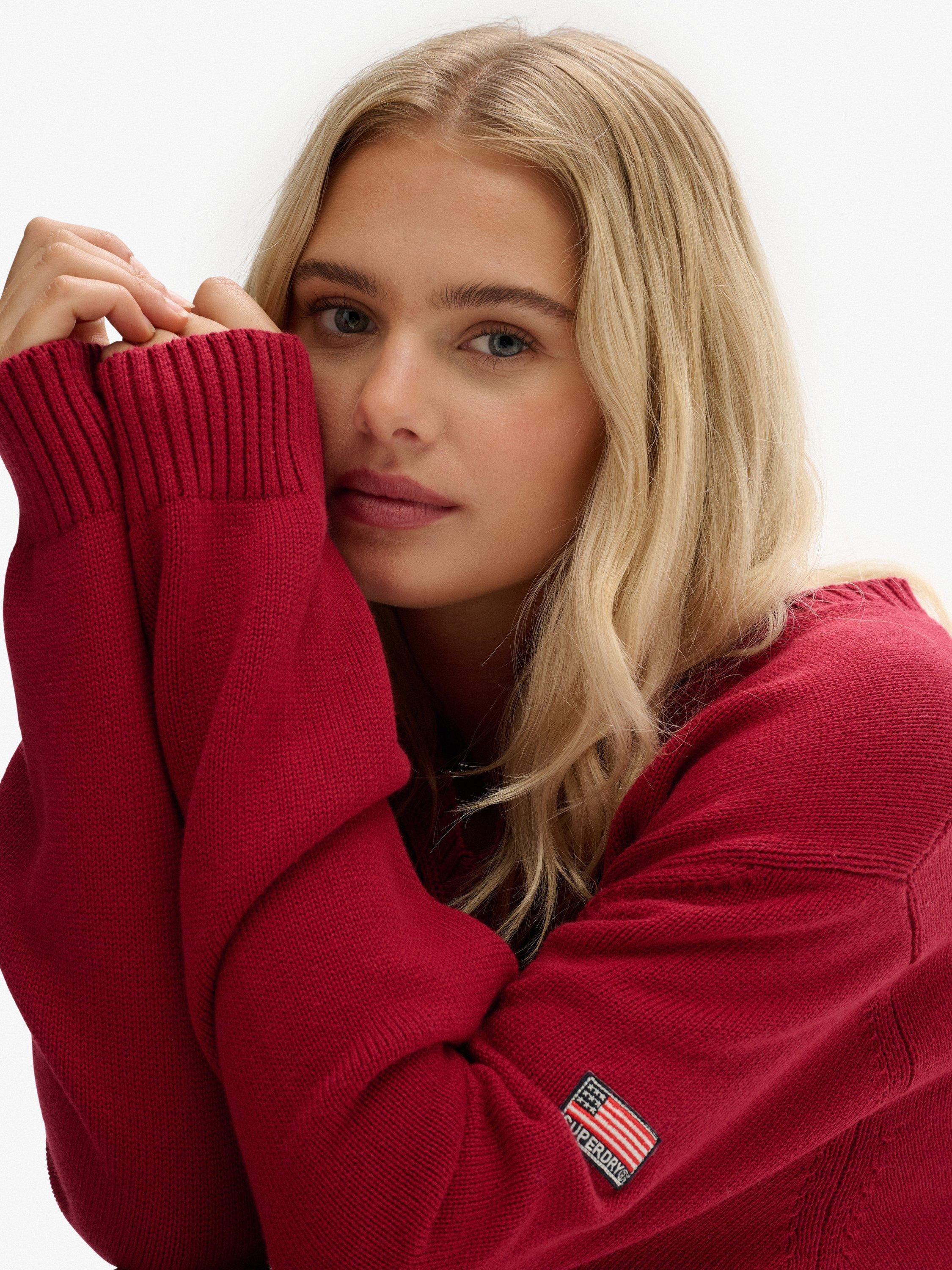 Product image 4 of 5, which shows Superdry Oversized V-Neck Jumper, Bordeaux Red, 6