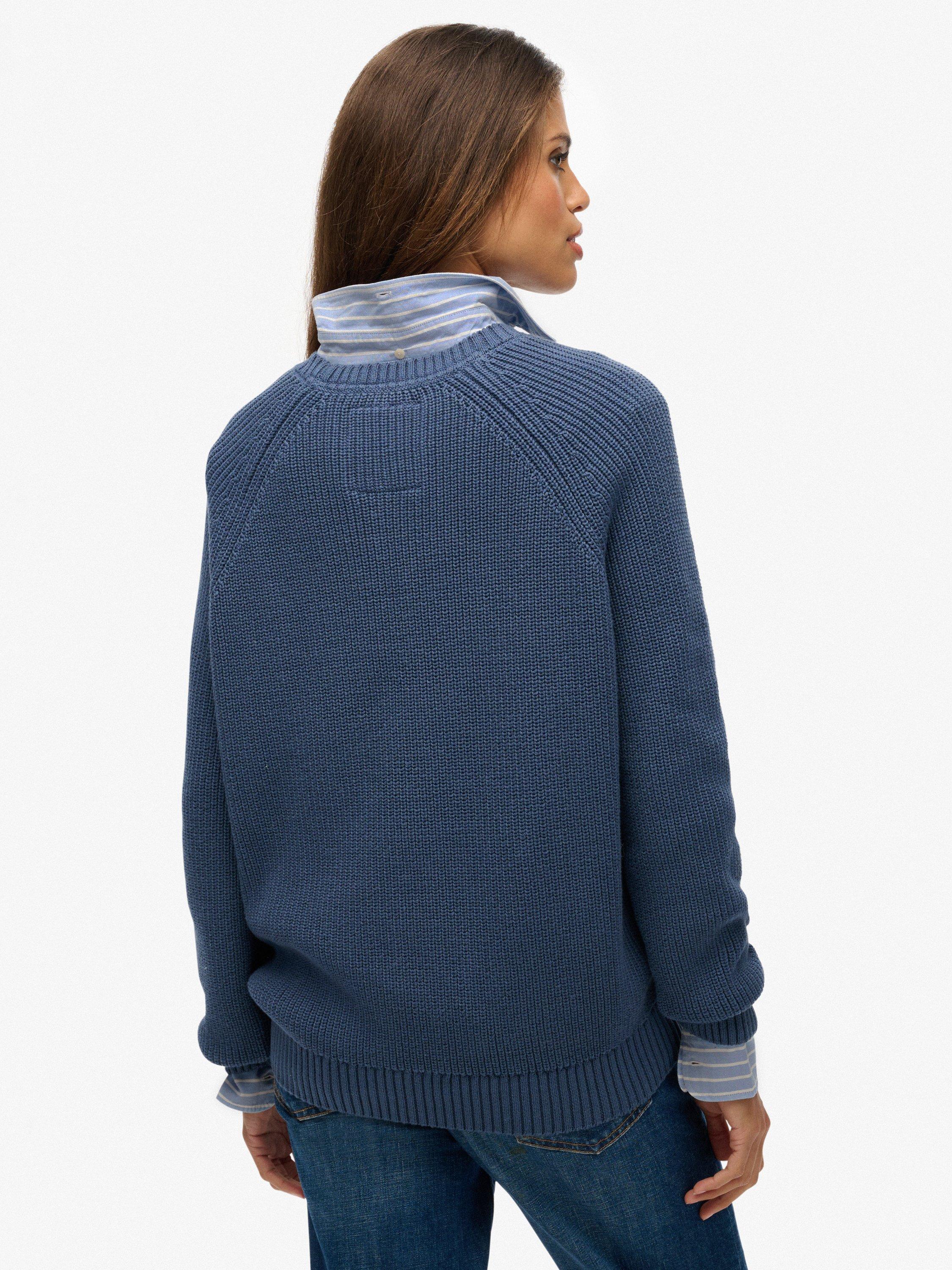 Product image 2 of 5, which shows Superdry Relaxed Ribbed Knitted Jumper, Vintage Blue, 6