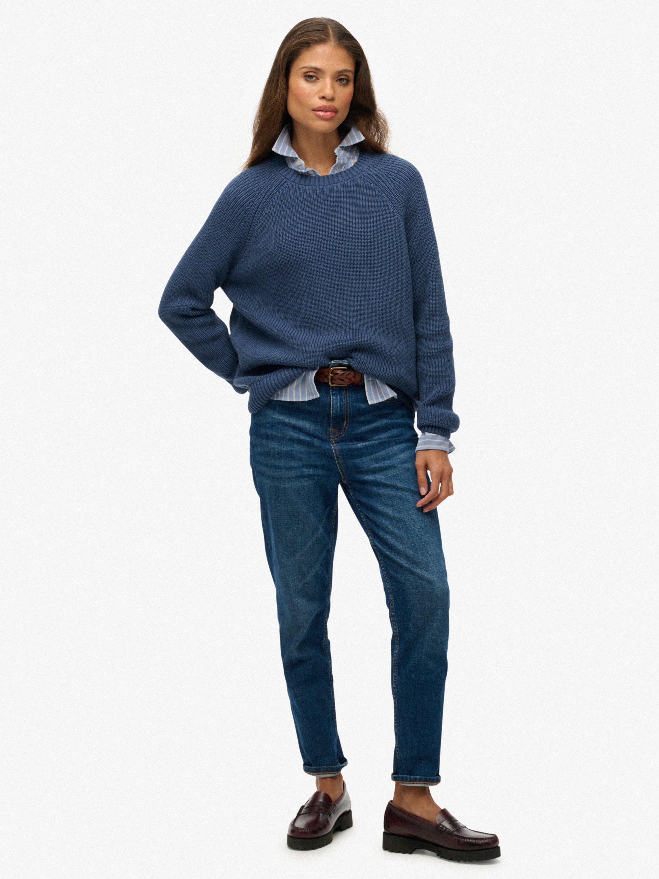 Product image 3 of 5, which shows Superdry Relaxed Ribbed Knitted Jumper, Vintage Blue, 6