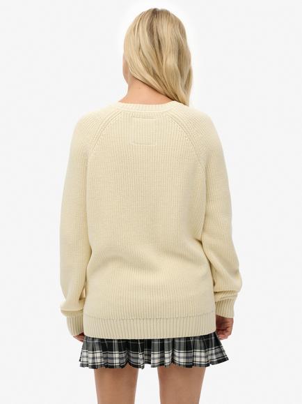Superdry Relaxed Ribbed Knitted Jumper - view 2, Natural White