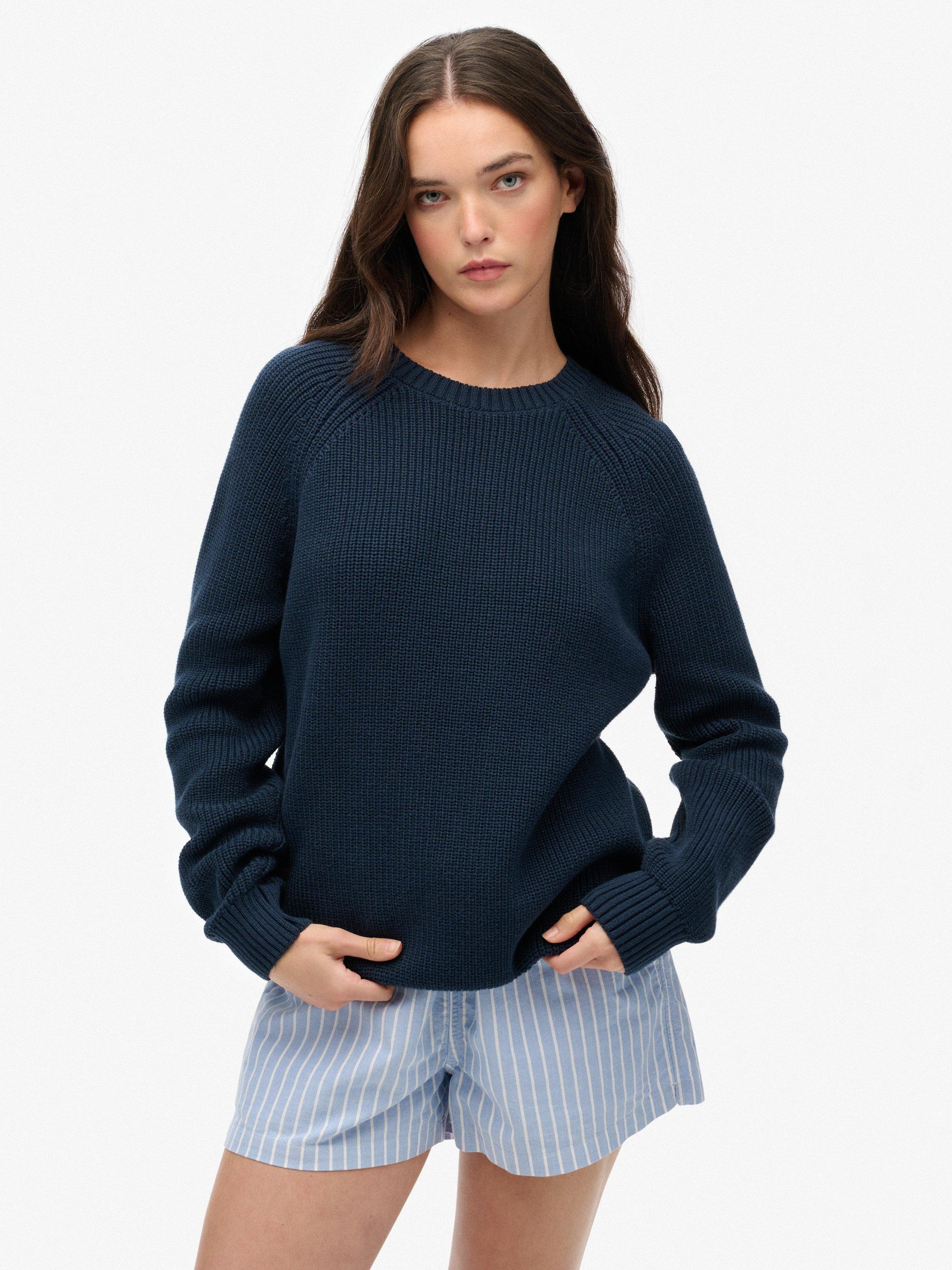 Product image 1 of 5, which shows Superdry Relaxed Ribbed Knitted Jumper, Hamptons Navy, 6