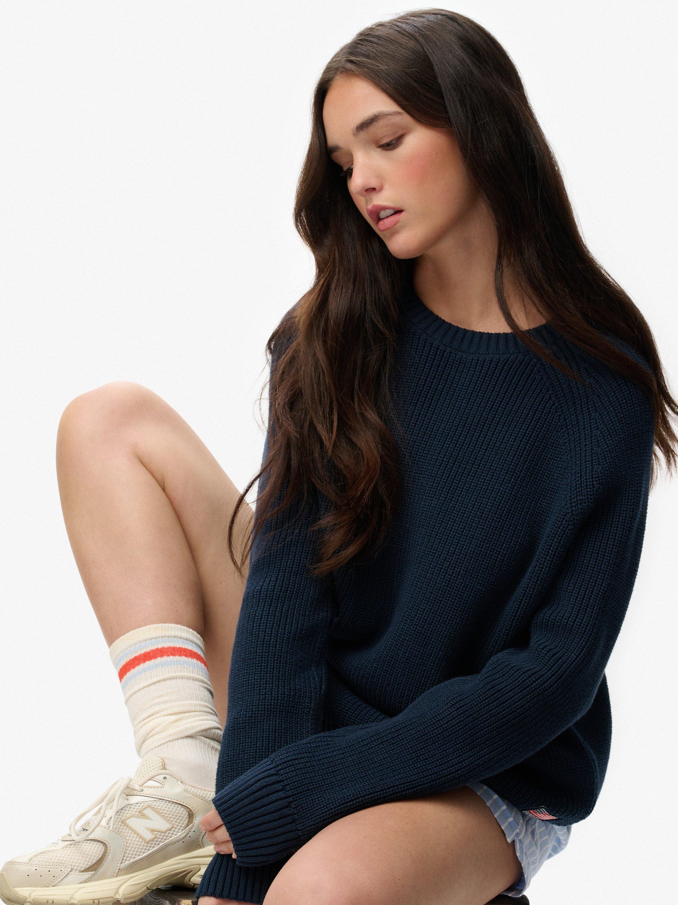 Product image 4 of 5, which shows Superdry Relaxed Ribbed Knitted Jumper, Hamptons Navy, 6