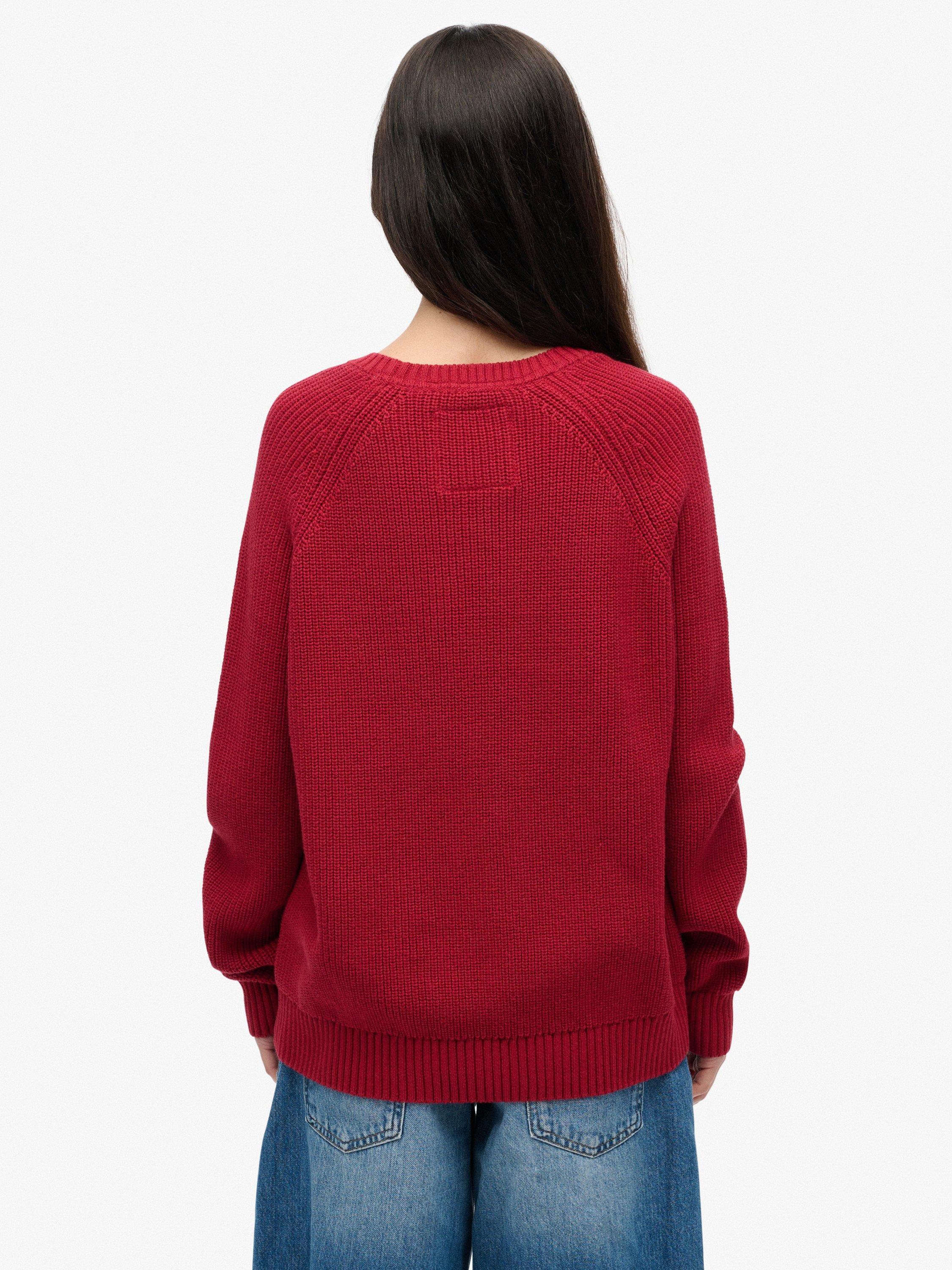 Product image 2 of 5, which shows Superdry Relaxed Ribbed Knitted Jumper, Bordeaux Red, 6