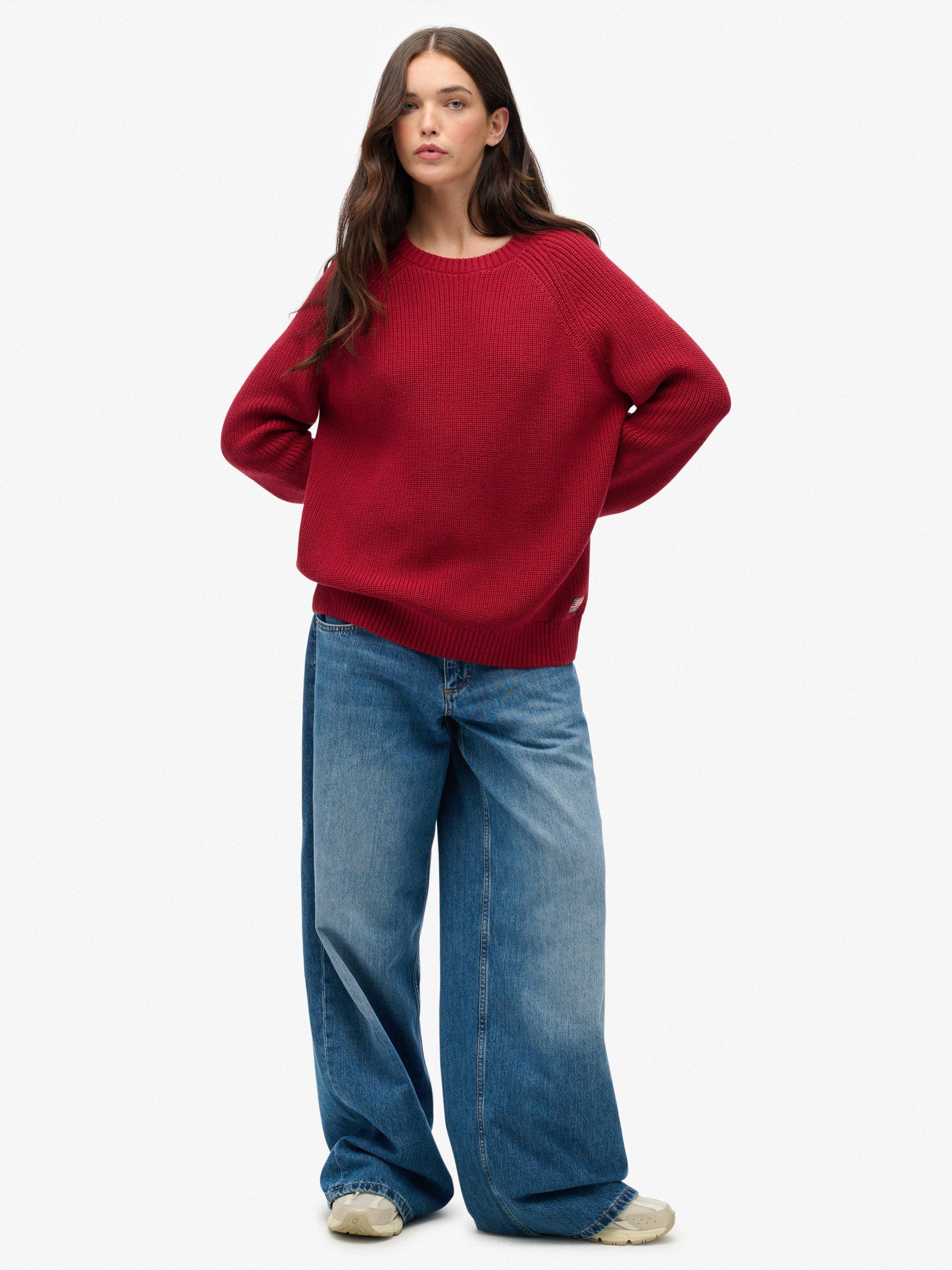 Product image 3 of 5, which shows Superdry Relaxed Ribbed Knitted Jumper, Bordeaux Red, 6