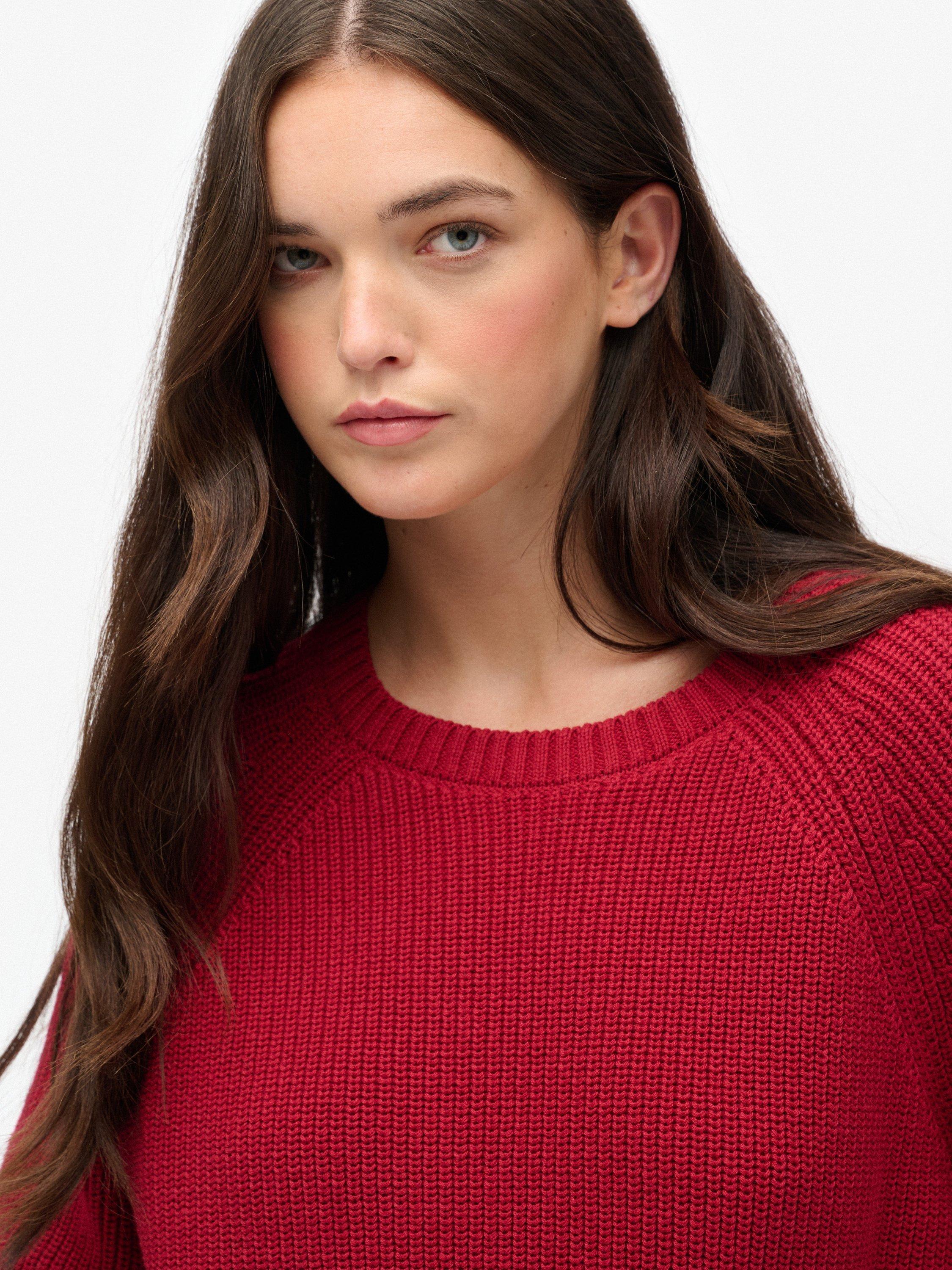 Product image 5 of 5, which shows Superdry Relaxed Ribbed Knitted Jumper, Bordeaux Red, 6