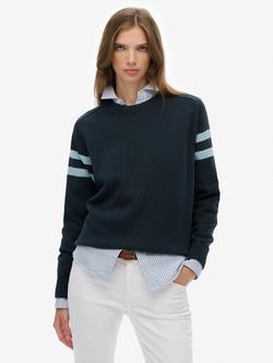 Superdry Relaxed Stripe Knitted Jumper, Deep Navy