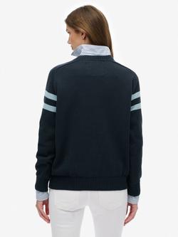 Superdry Relaxed Stripe Knitted Jumper - view 2, Deep Navy