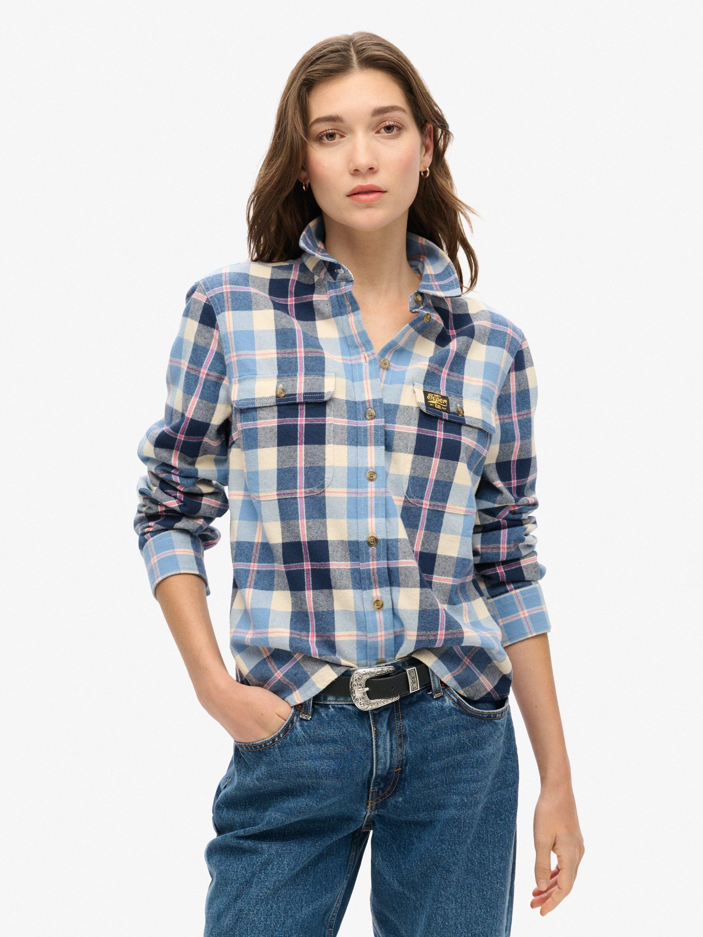 Product image 1 of 5, which shows Superdry Lumberjack Check Flannel Shirt, Classic Blue Check, 8