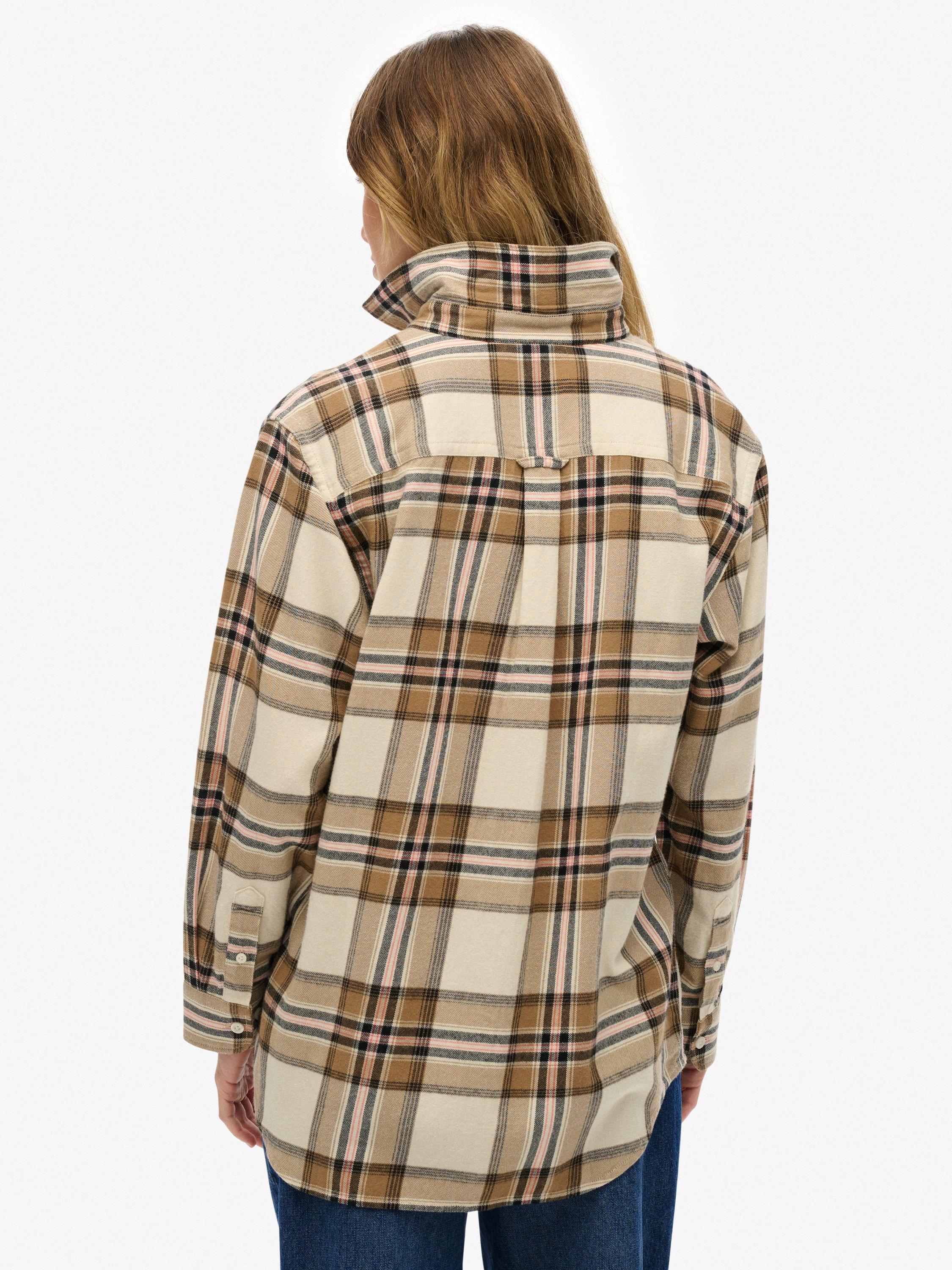 Product image 2 of 6, which shows Superdry Check Flannel Boyfriend Shirt, Beige/Cream, 6