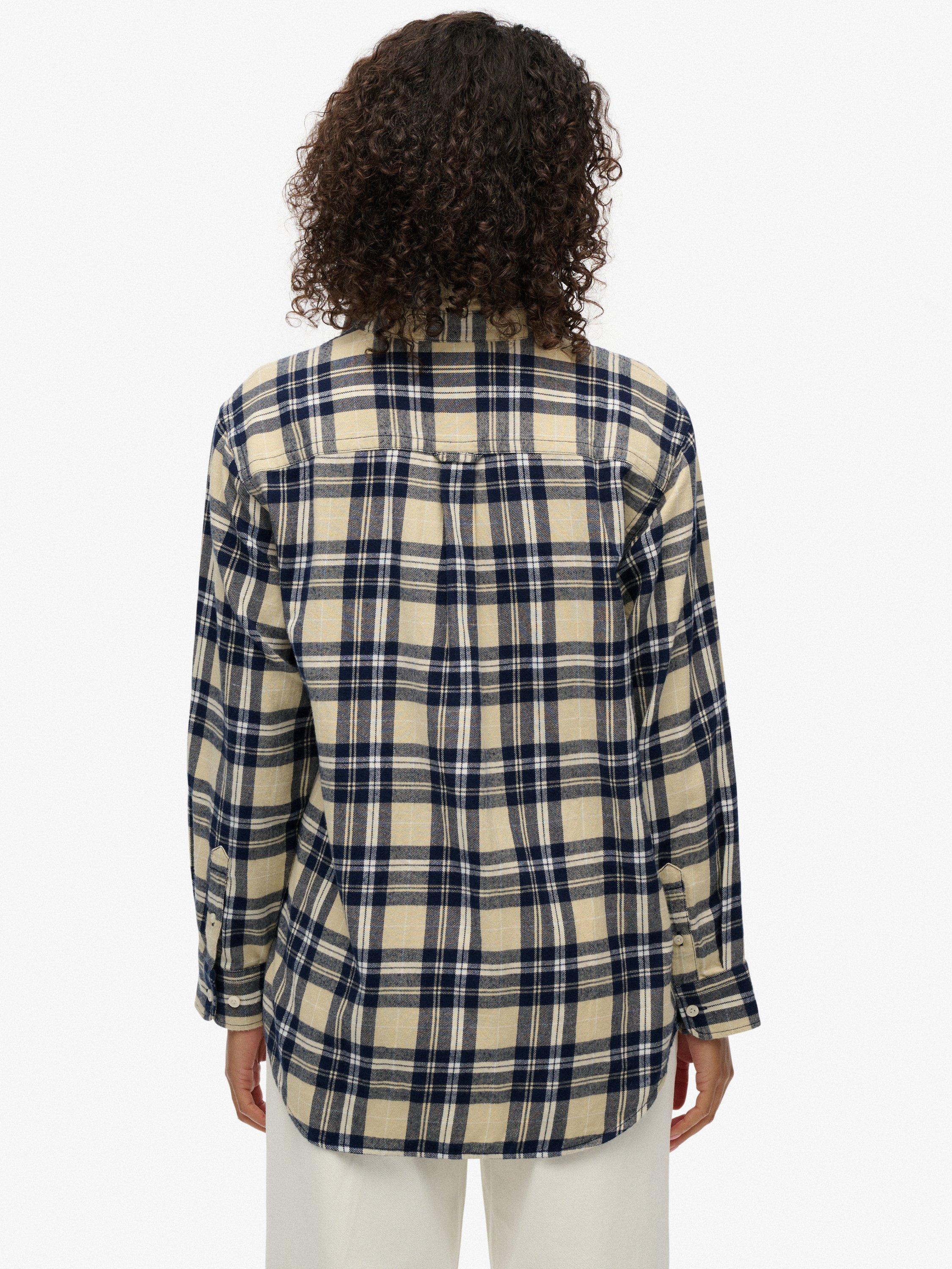 Product image 2 of 5, which shows Superdry Check Flannel Boyfriend Shirt, Cream/Navy, 6