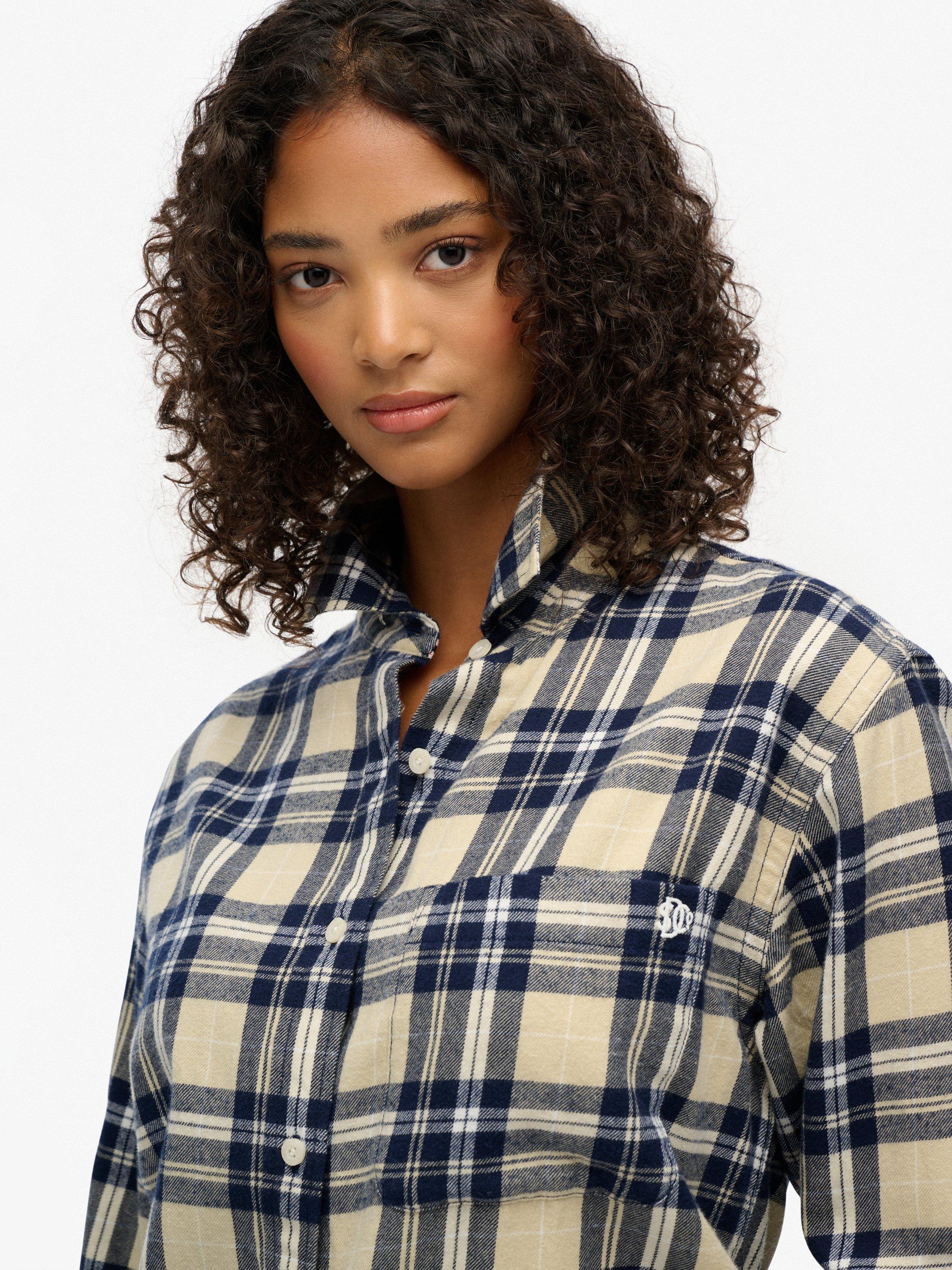 Product image 5 of 5, which shows Superdry Check Flannel Boyfriend Shirt, Cream/Navy, 6