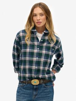 Superdry Check Flannel Boyfriend Shirt, Green/Multi