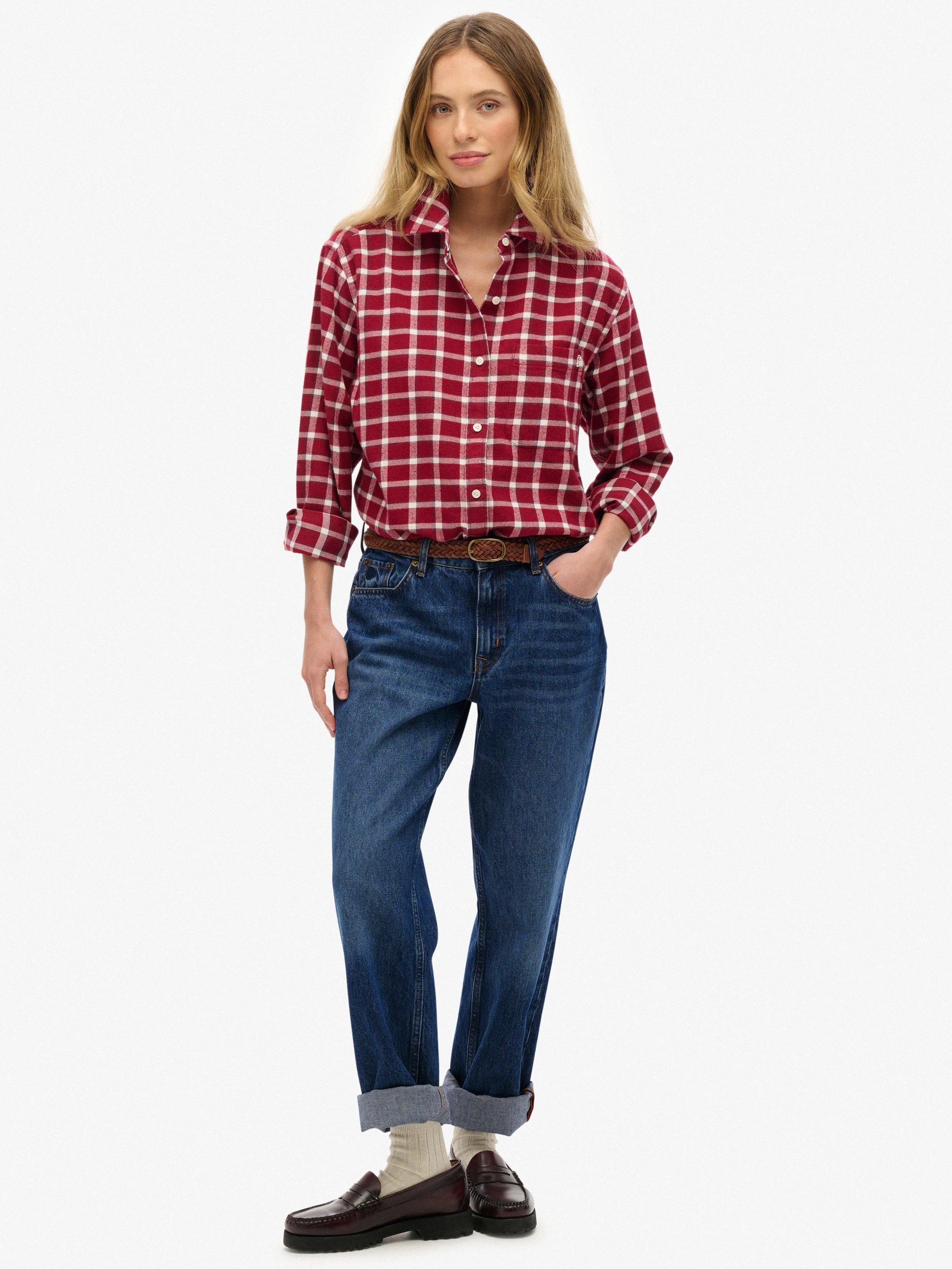 Product image 3 of 6, which shows Superdry Check Flannel Boyfriend Shirt, Burgundy, 6