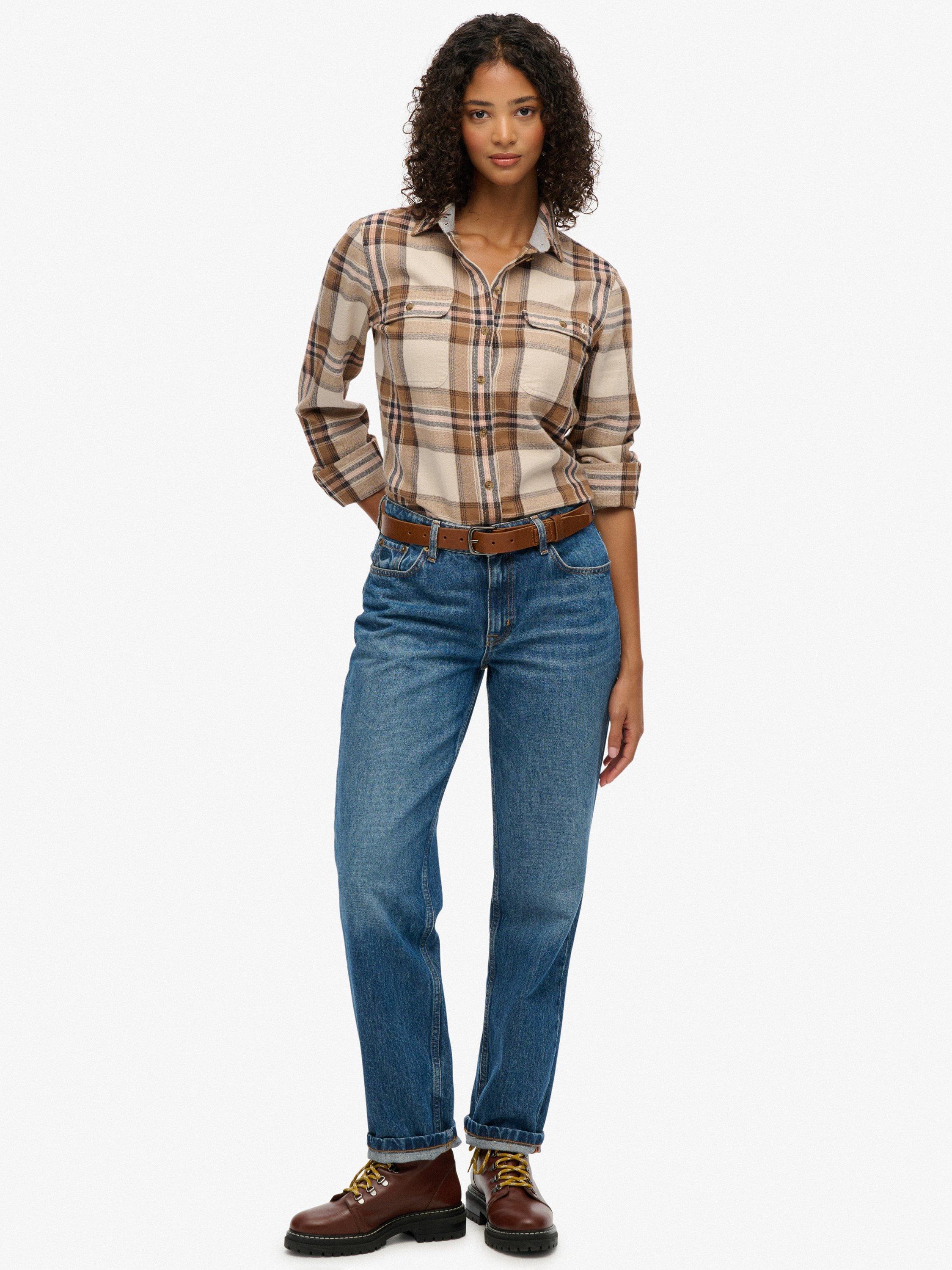 Product image 3 of 6, which shows Superdry Lumberjack Check Flannel Shirt, Beige/Cream, 12