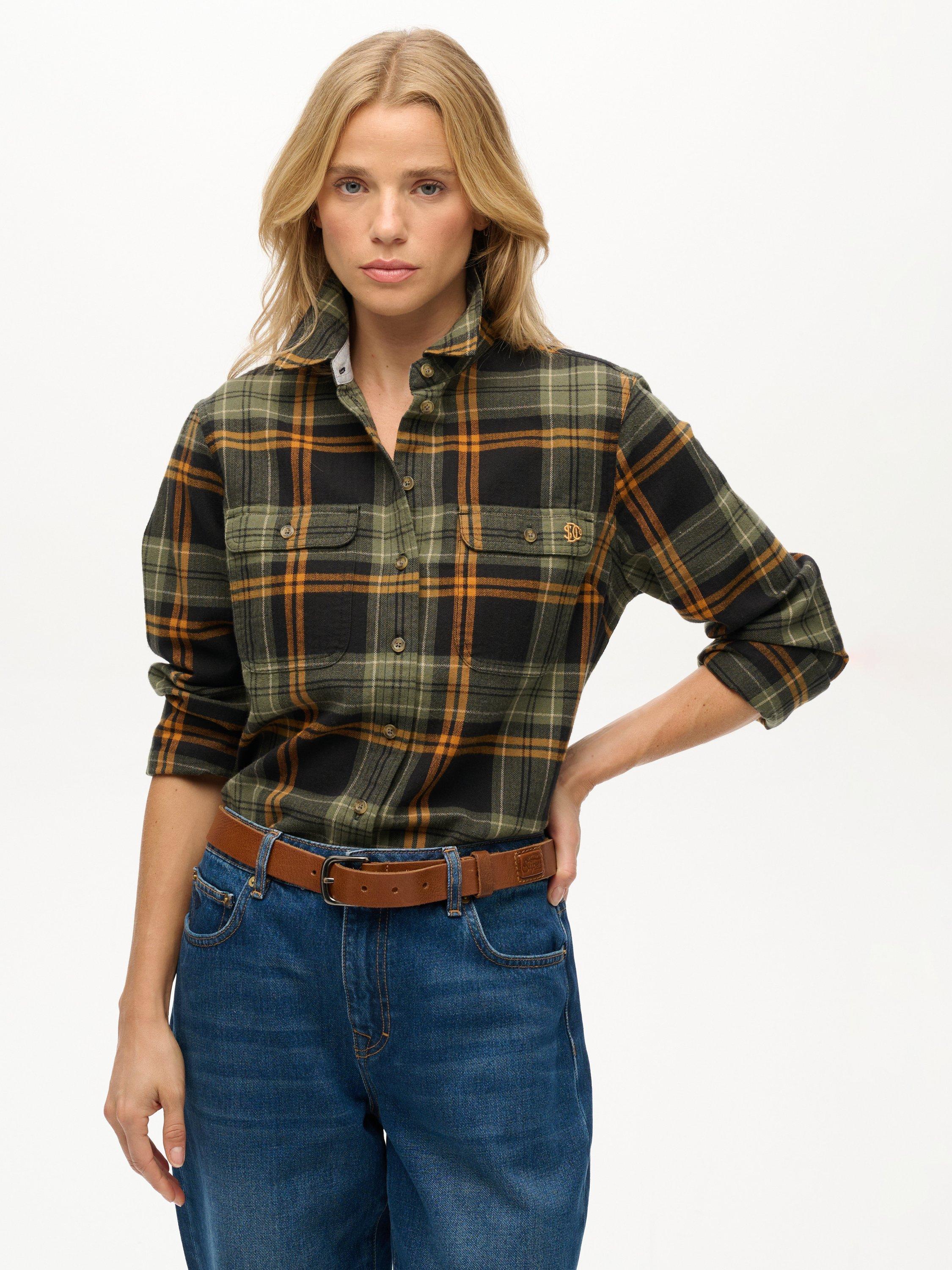 Product image 1 of 6, which shows Superdry Lumberjack Check Flannel Shirt, Black/Green, 6