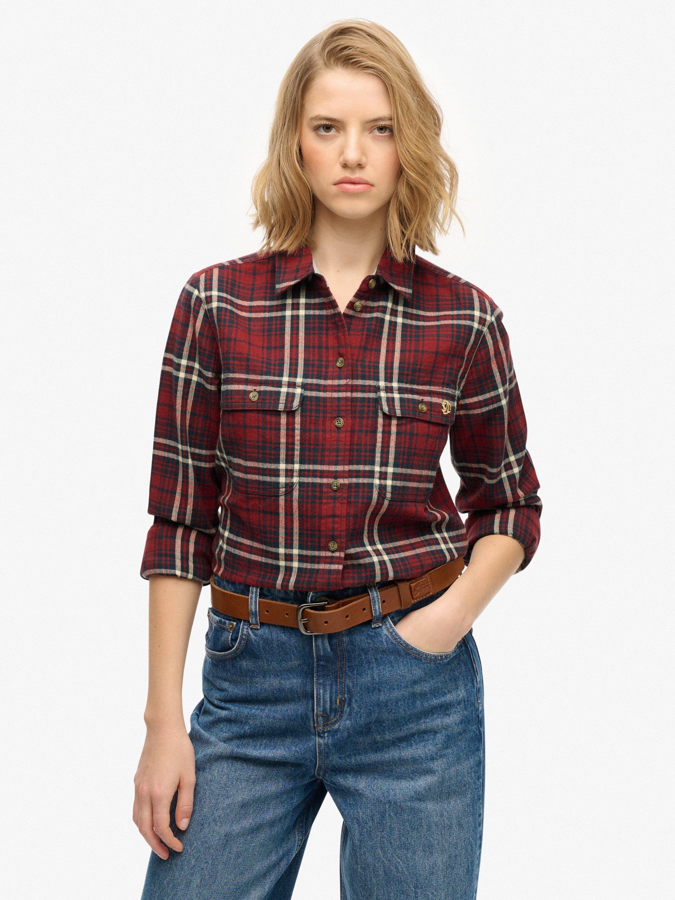 Product image 1 of 6, which shows Superdry Lumberjack Check Flannel Shirt, Frontier Red, 6