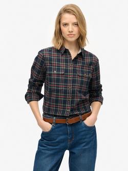 Superdry Lumberjack Check Flannel Shirt, Navy/Yellow