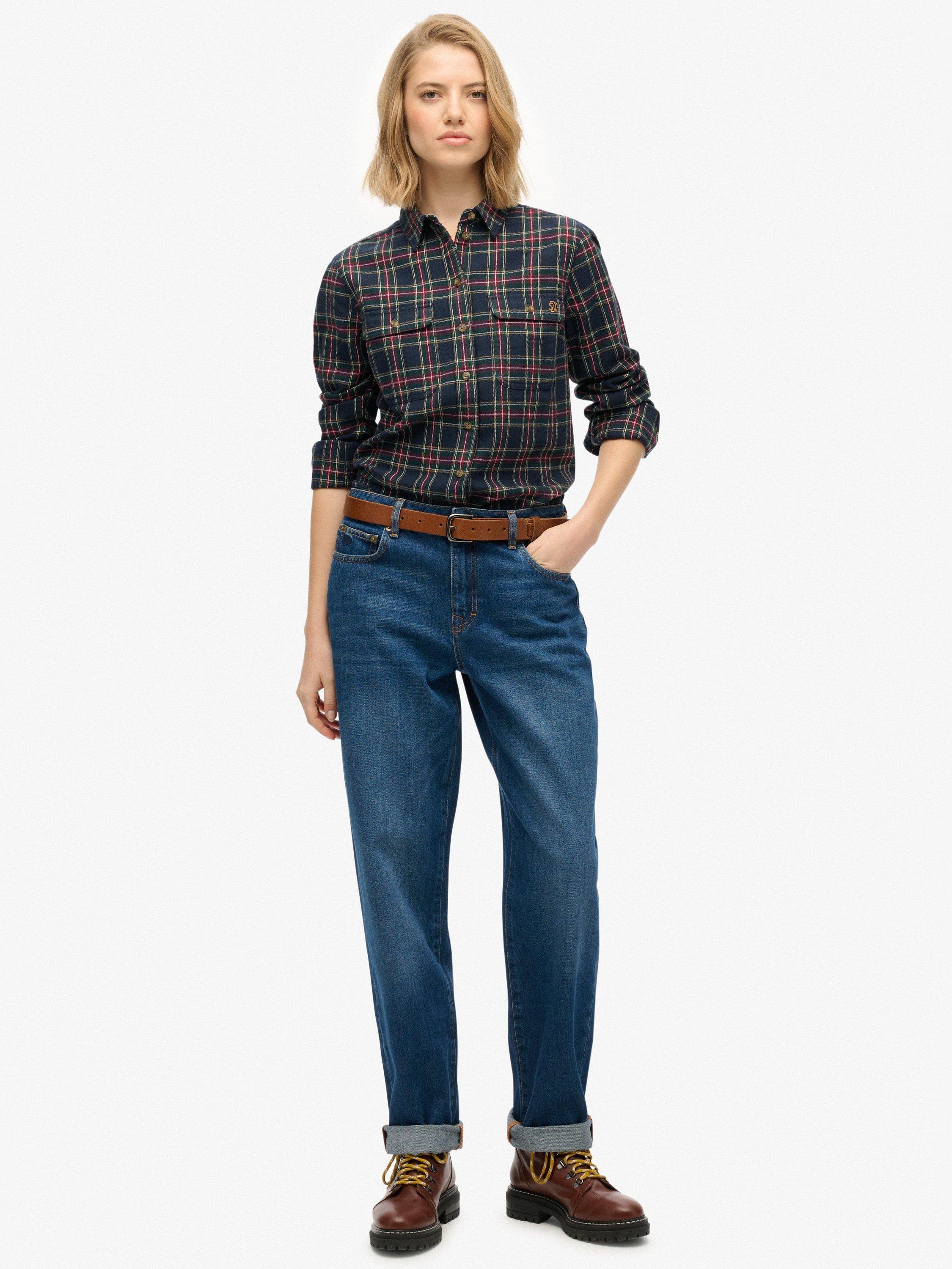 Product image 3 of 6, which shows Superdry Lumberjack Check Flannel Shirt, Navy/Yellow, 6