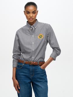 Superdry Slim Crest Poplin Long Sleeve Shirt, Navy/White Stripe, Navy/White Stripe