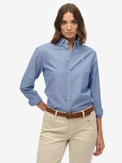 Superdry Slim Oxford Button Down Long Sleeve Shirt, Blue Chambray Oxford, Blue Chambray Oxford