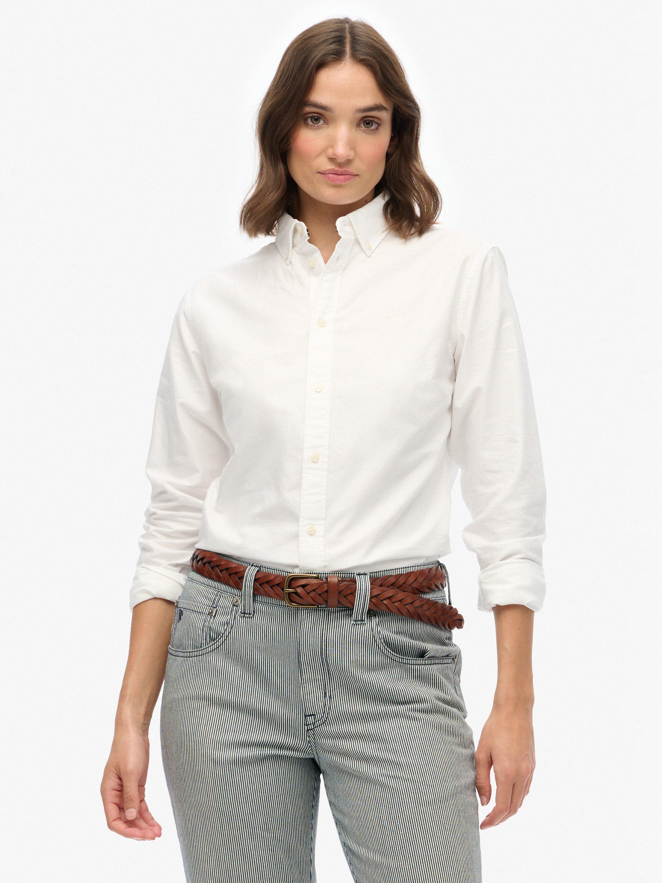 Product image 1 of 5, which shows Superdry Slim Oxford Button Down Long Sleeve Shirt, White, 8